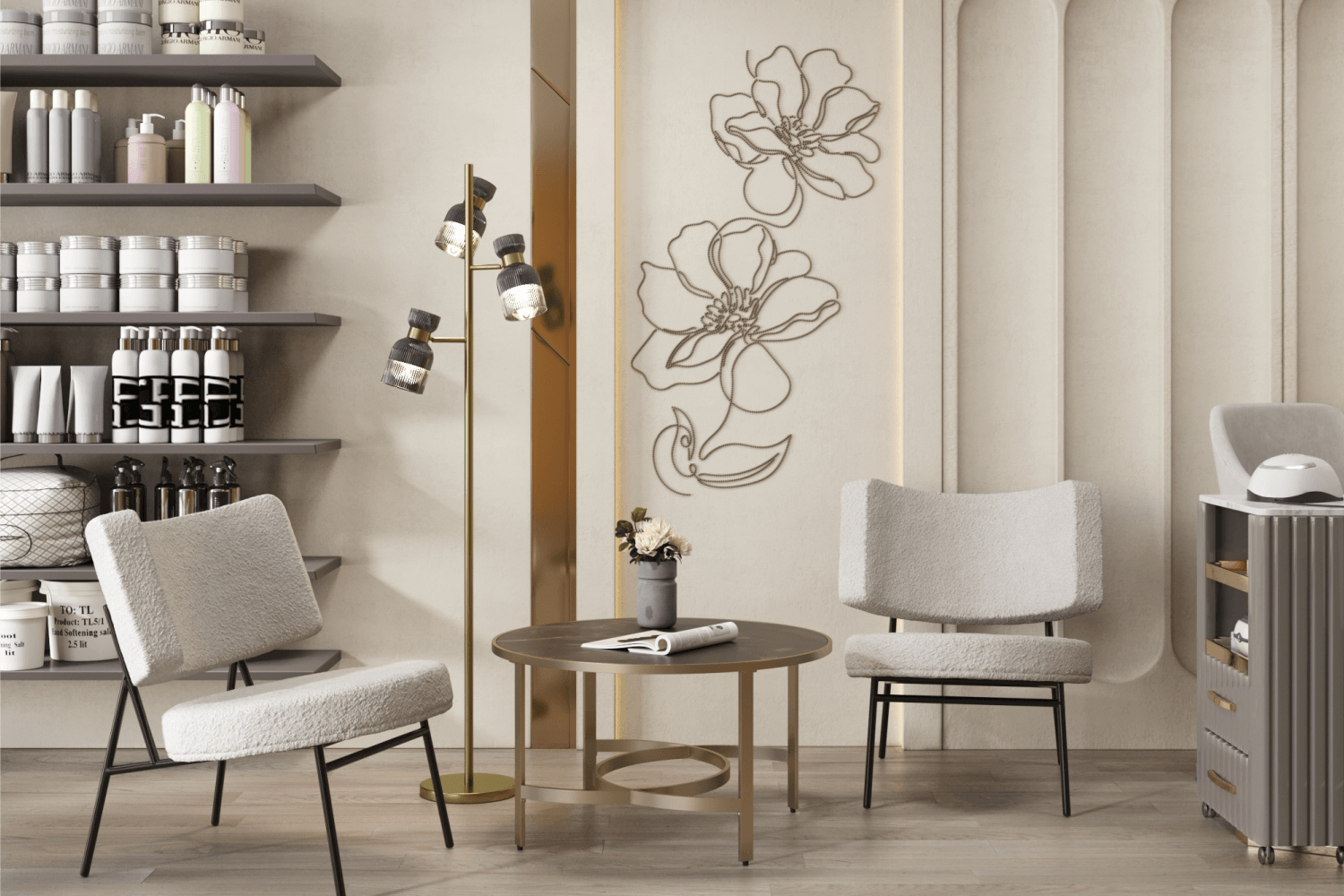 Кресло District Lounge из букле в интерьере салона 