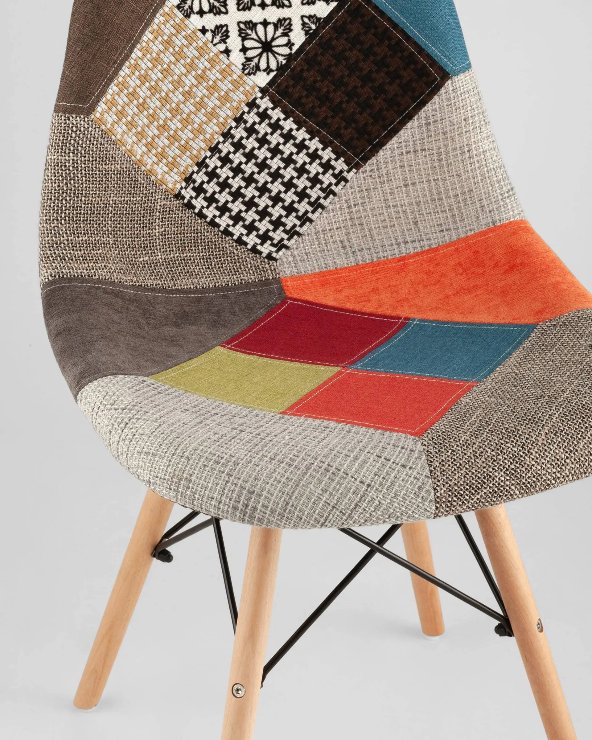 Обеденная группа стол DSW Rectangle белый, 4 стула DSW пэчворк