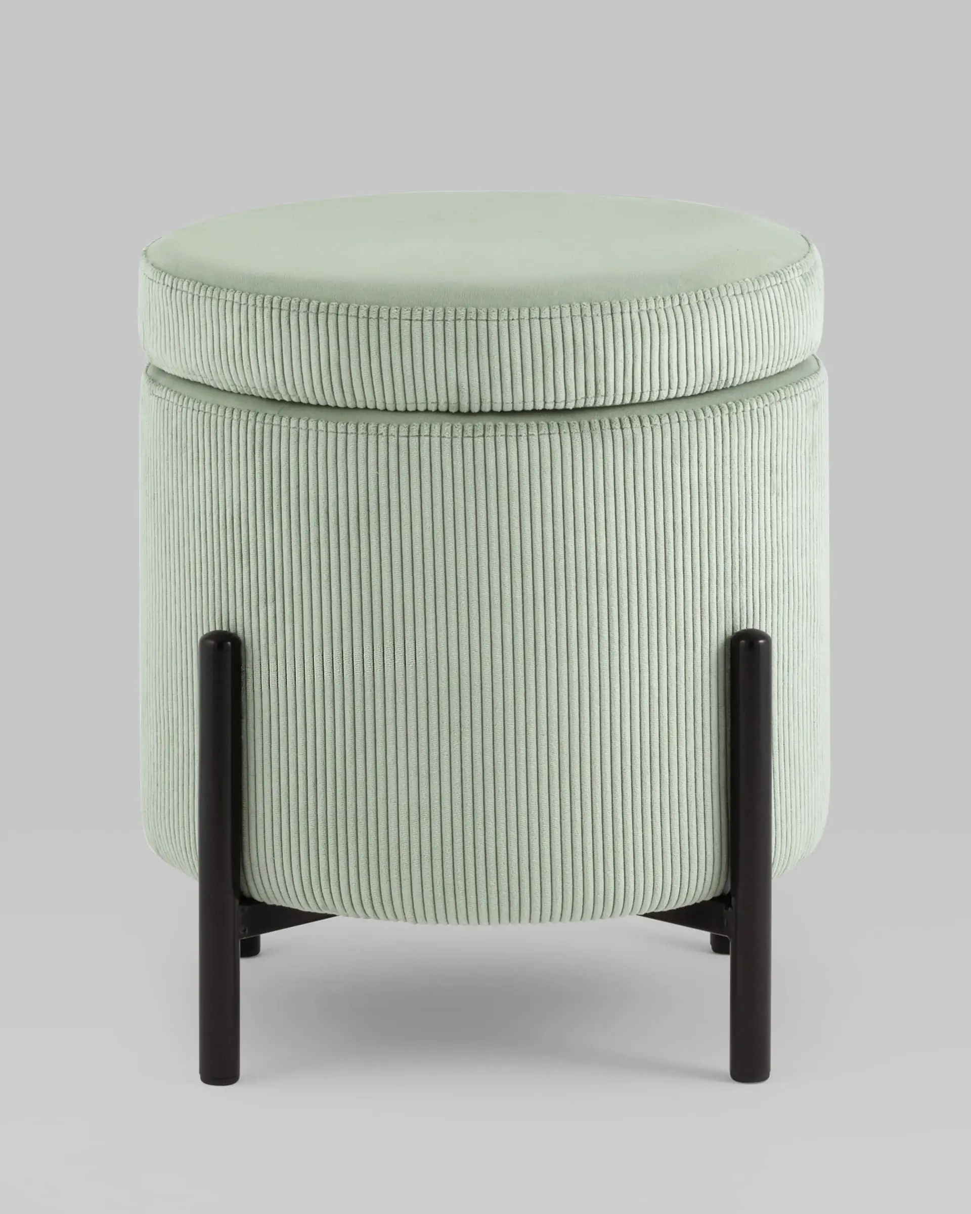 Пуф Дали с ящиком велюр бледно-зелёный на черных ножках