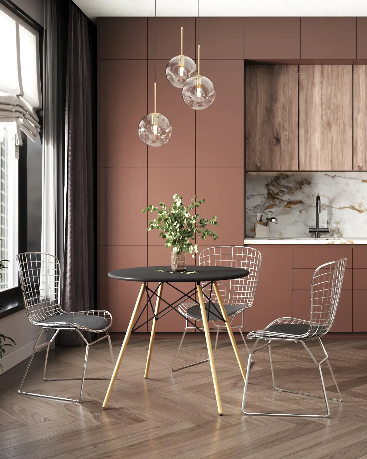 Стул обеденный Bertoia хромированный с черной подушкой