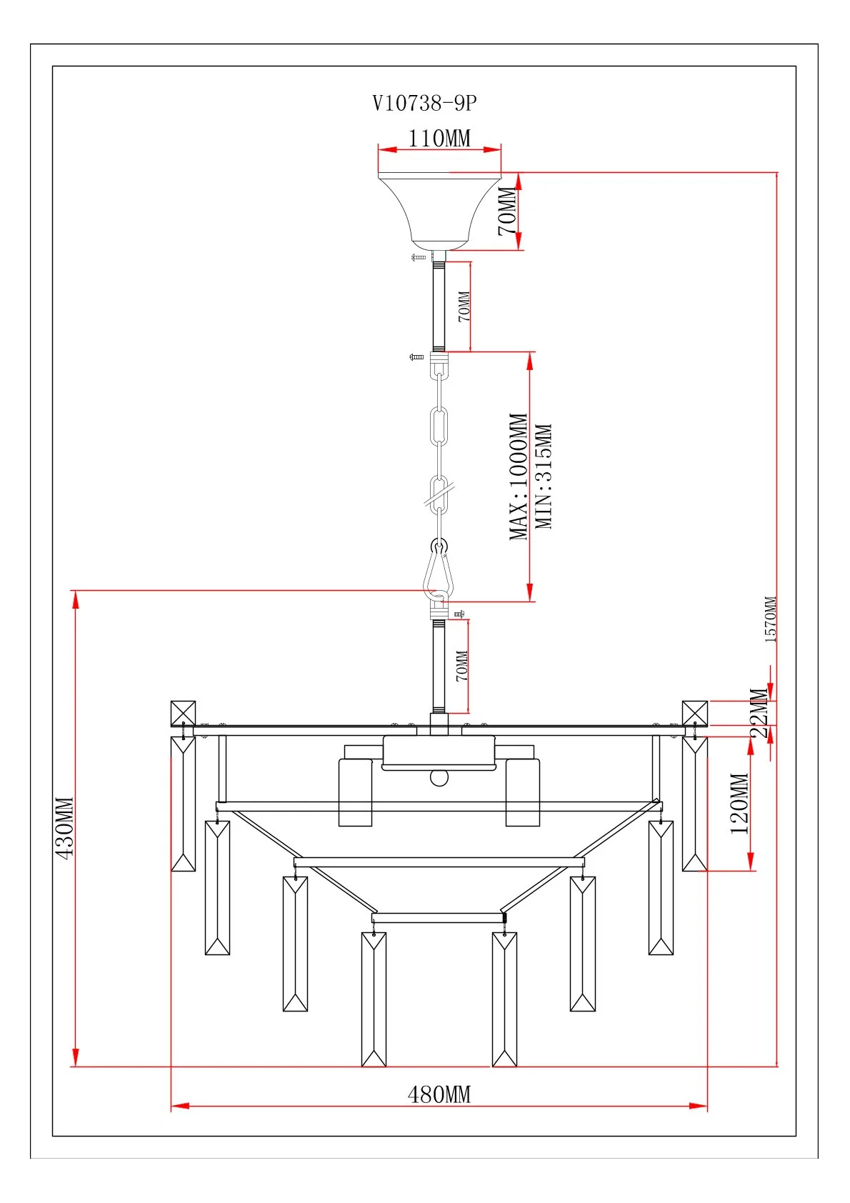 Люстра подвесная Moderli V10738-9P Crystal