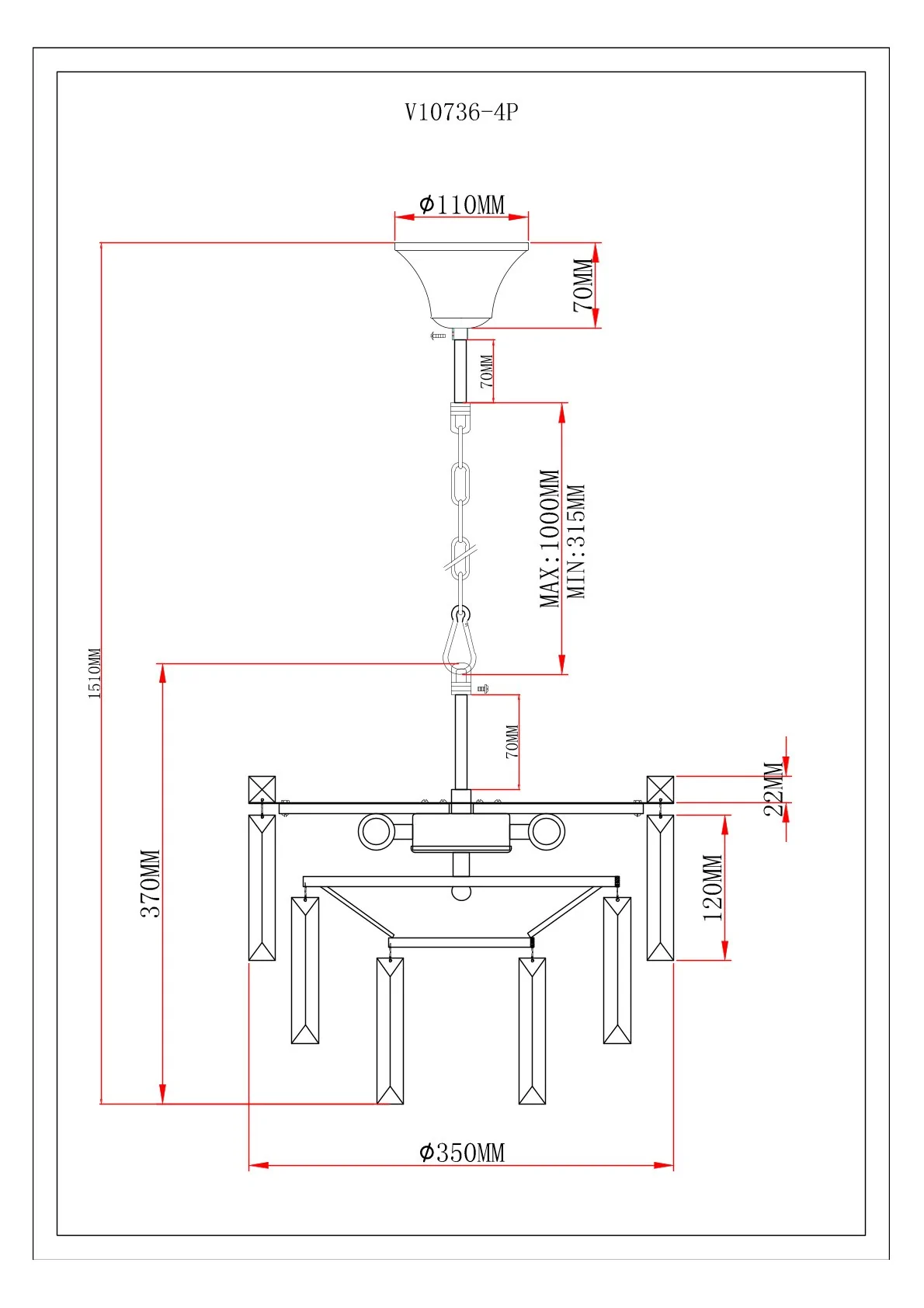 Люстра подвесная Moderli V10740-4P Crystal