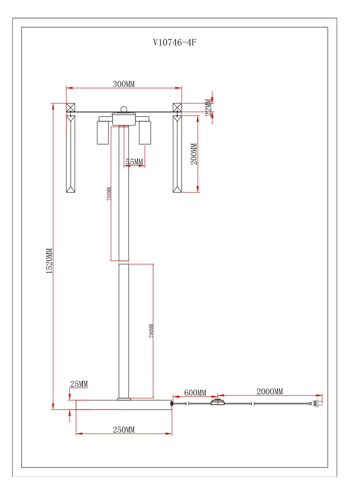 Торшер Moderli V10746-4F Crystal золото с хрусталем