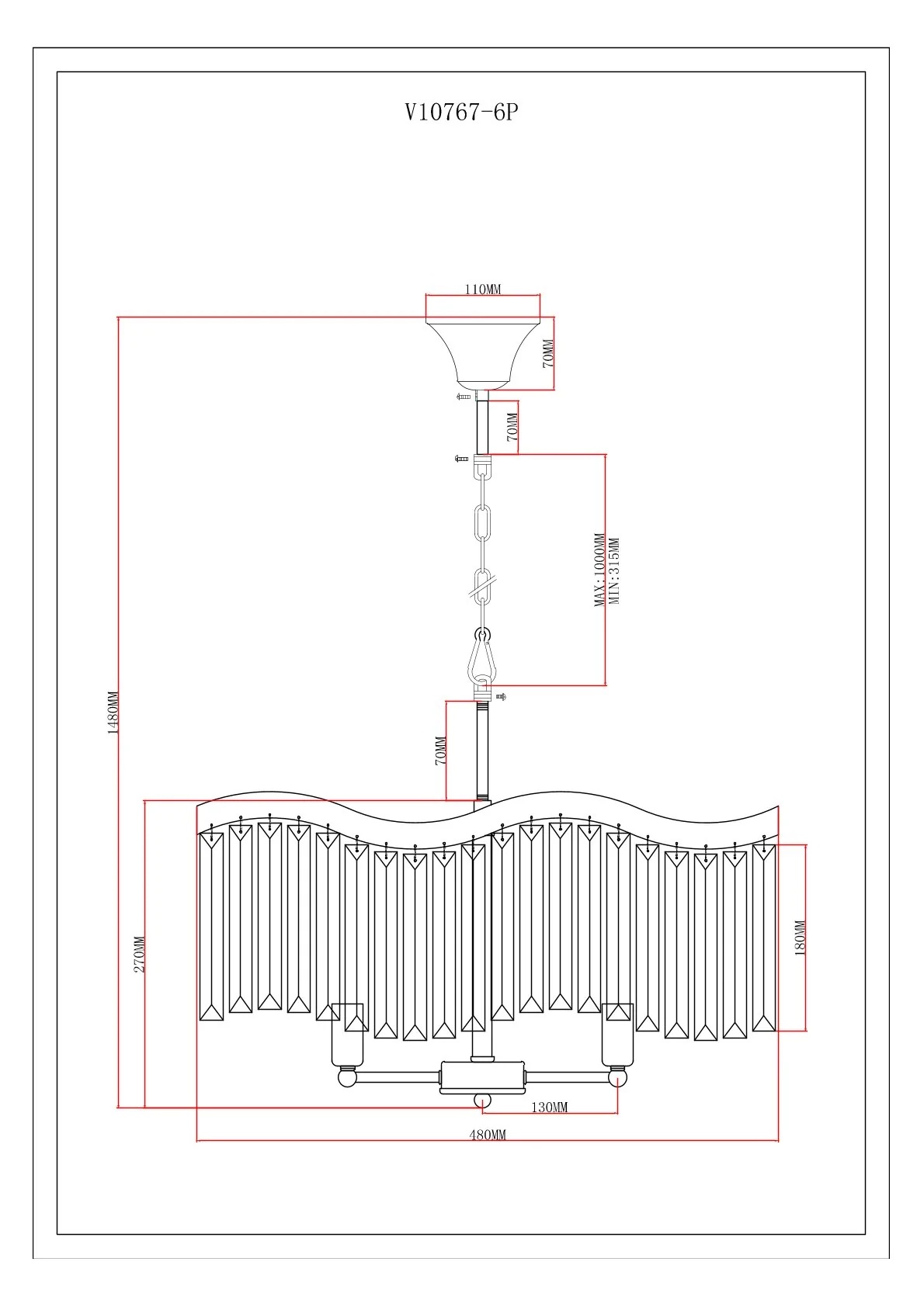 Люстра подвесная Moderli V10767-6P Wave