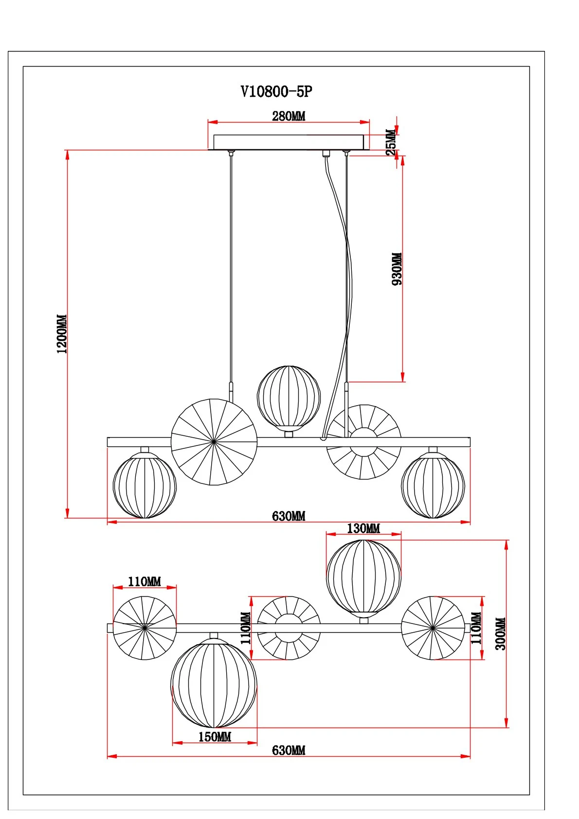 Светильник подвесной Moderli V10800-5P Renny