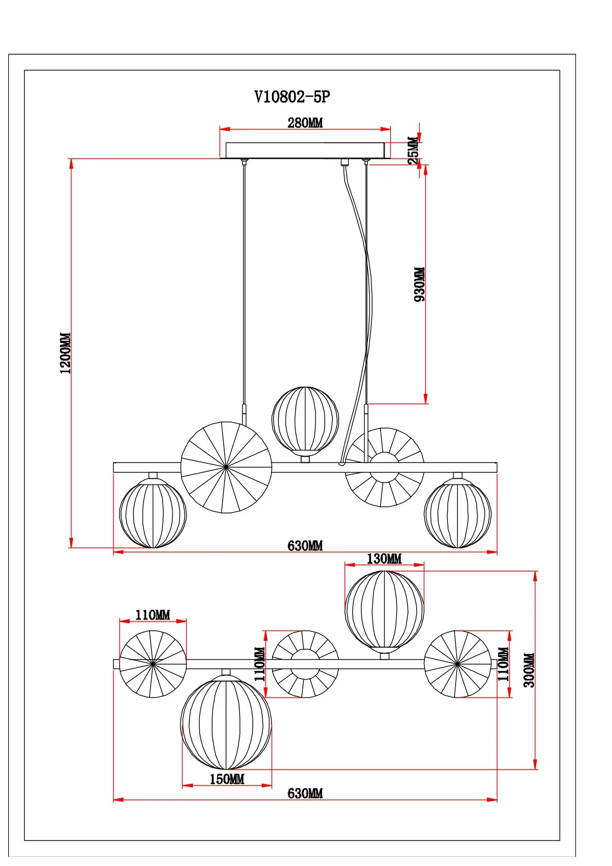 Светильник подвесной Moderli V10802-5P Renny