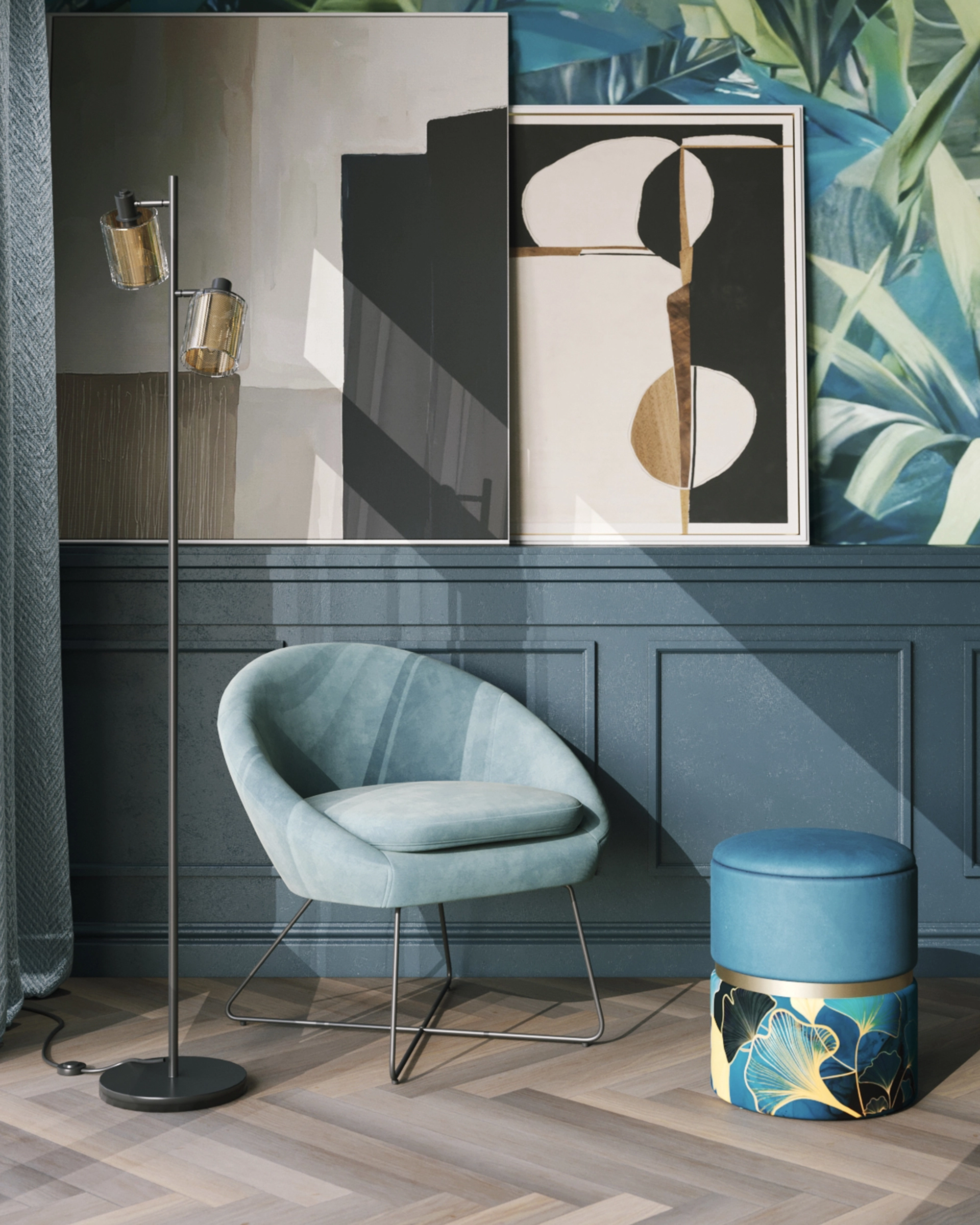 Кресло Колумбия пыльно-голубое велюр на металлических ножках