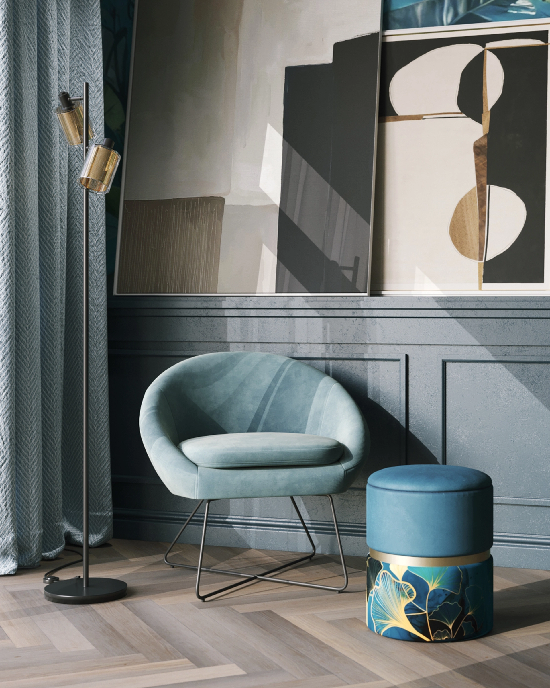 Кресло Колумбия пыльно-голубое велюр на металлических ножках