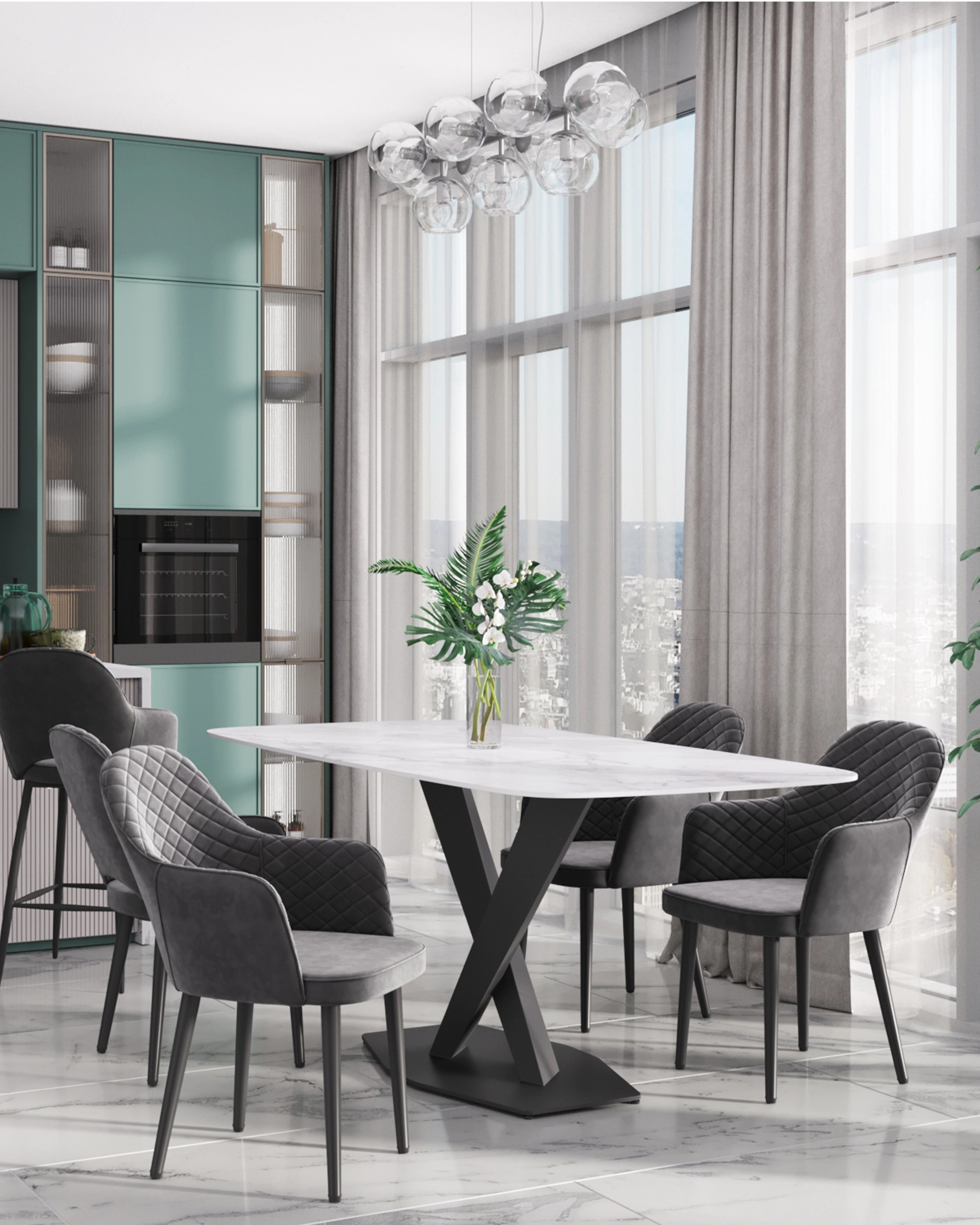 Стол обеденный Belle 180х90 белый мрамор