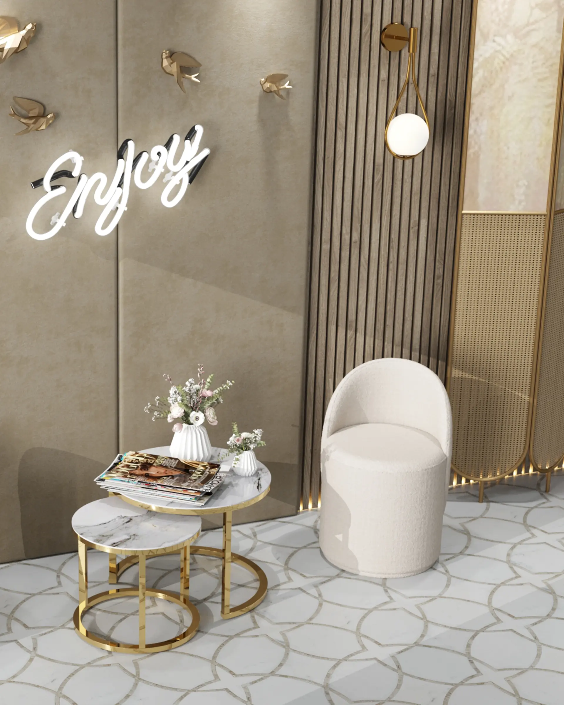 Пуф Loreen со спинкой вращающийся букле белый