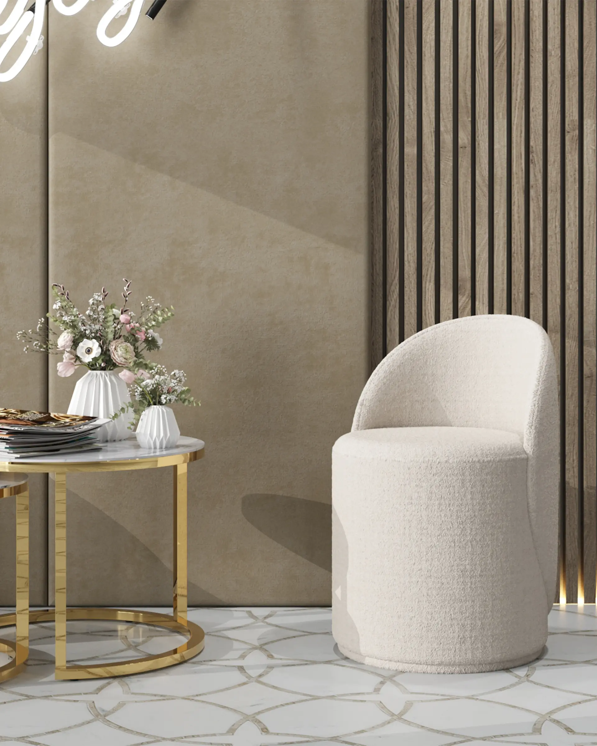 Пуф Loreen со спинкой вращающийся букле белый