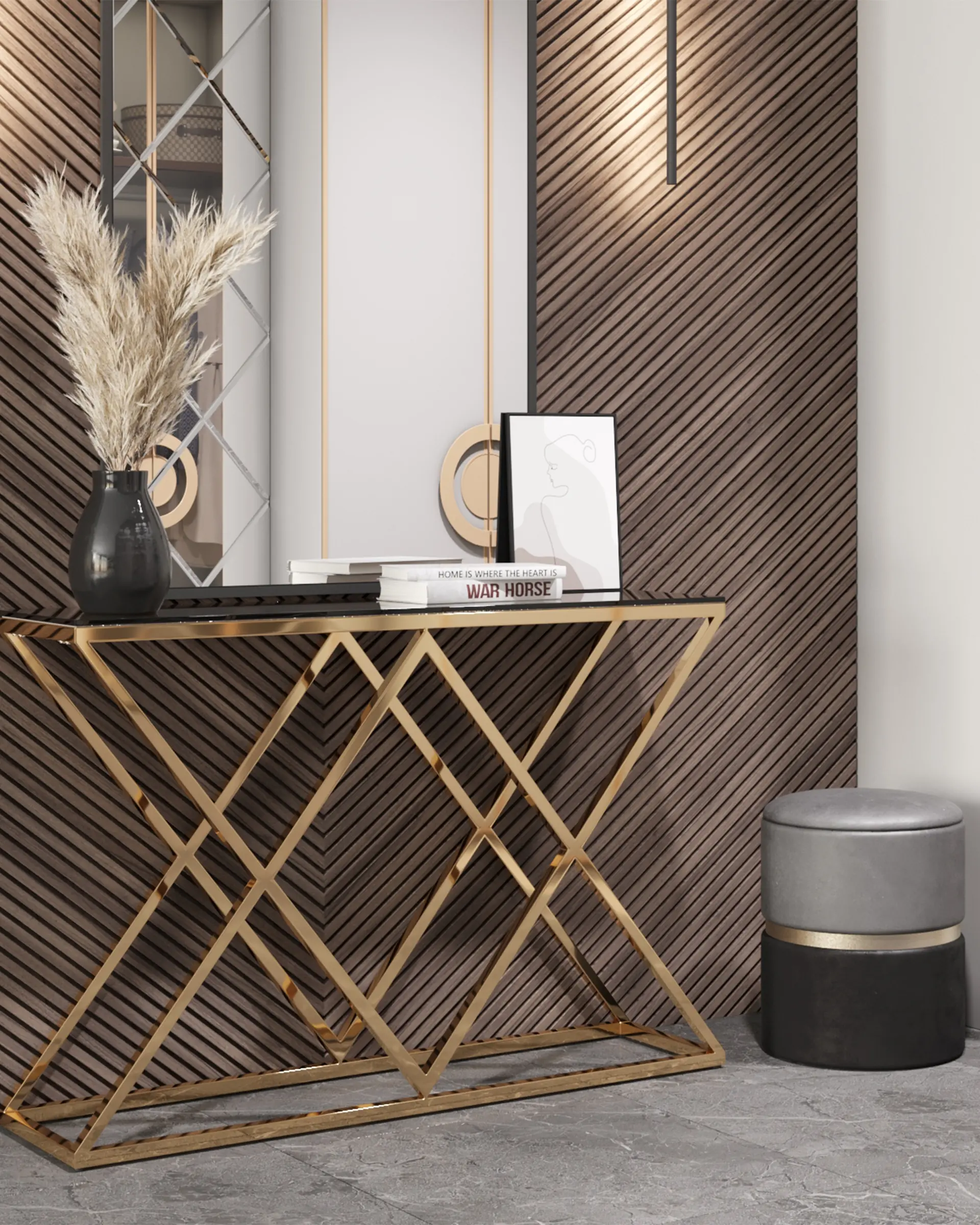 Консоль ИНСИГНИЯ 115*30 золото стекло smoke