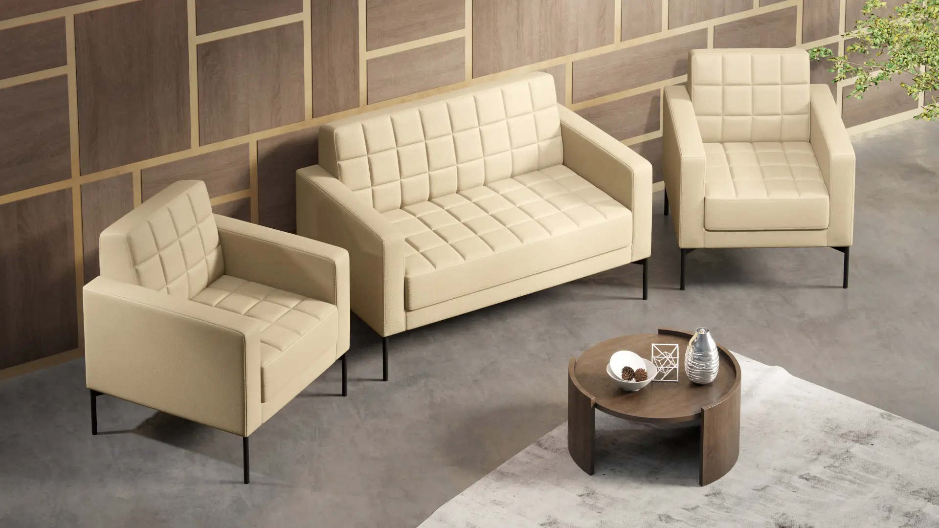 Диван с подлокотниками двухместный Shoko экокожа бежевая