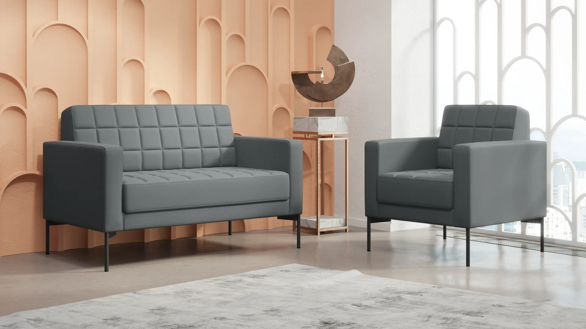 Диван с подлокотниками двухместный Shoko экокожа серая