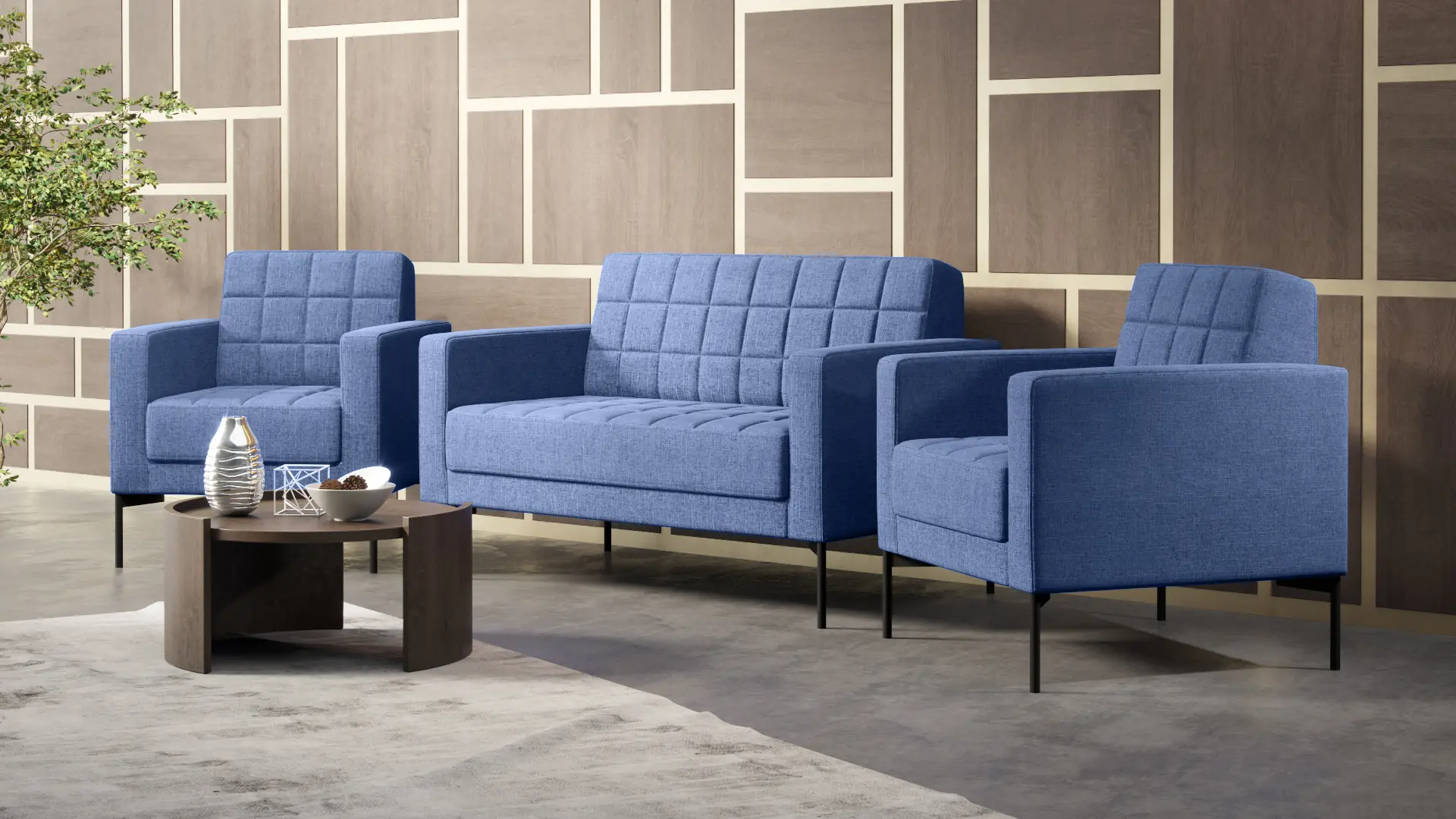 Диван с подлокотниками двухместный Shoko рогожка синяя