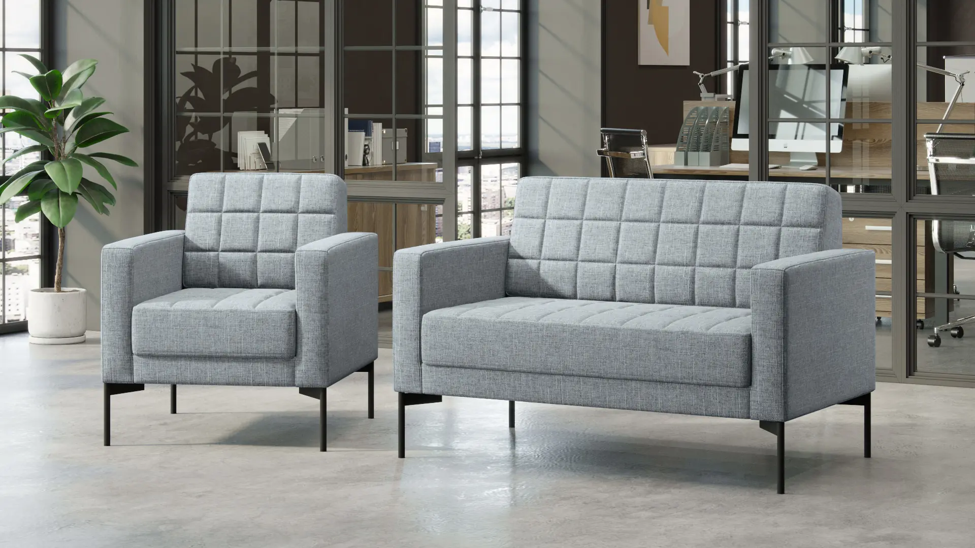 Диван с подлокотниками двухместный Shoko рогожка серая