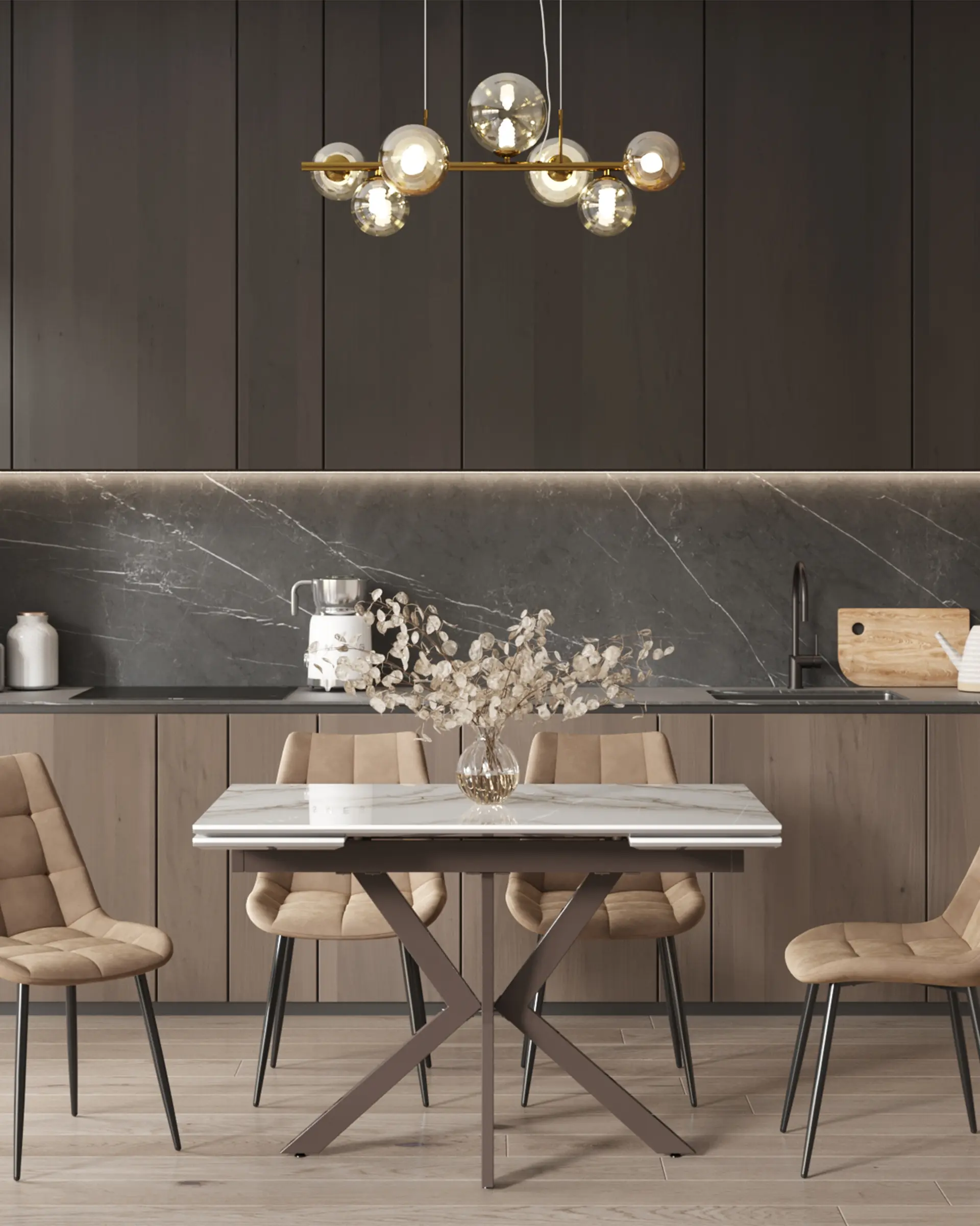 Стол раскладной Marmer 120-180*80*76 см керамика капучино