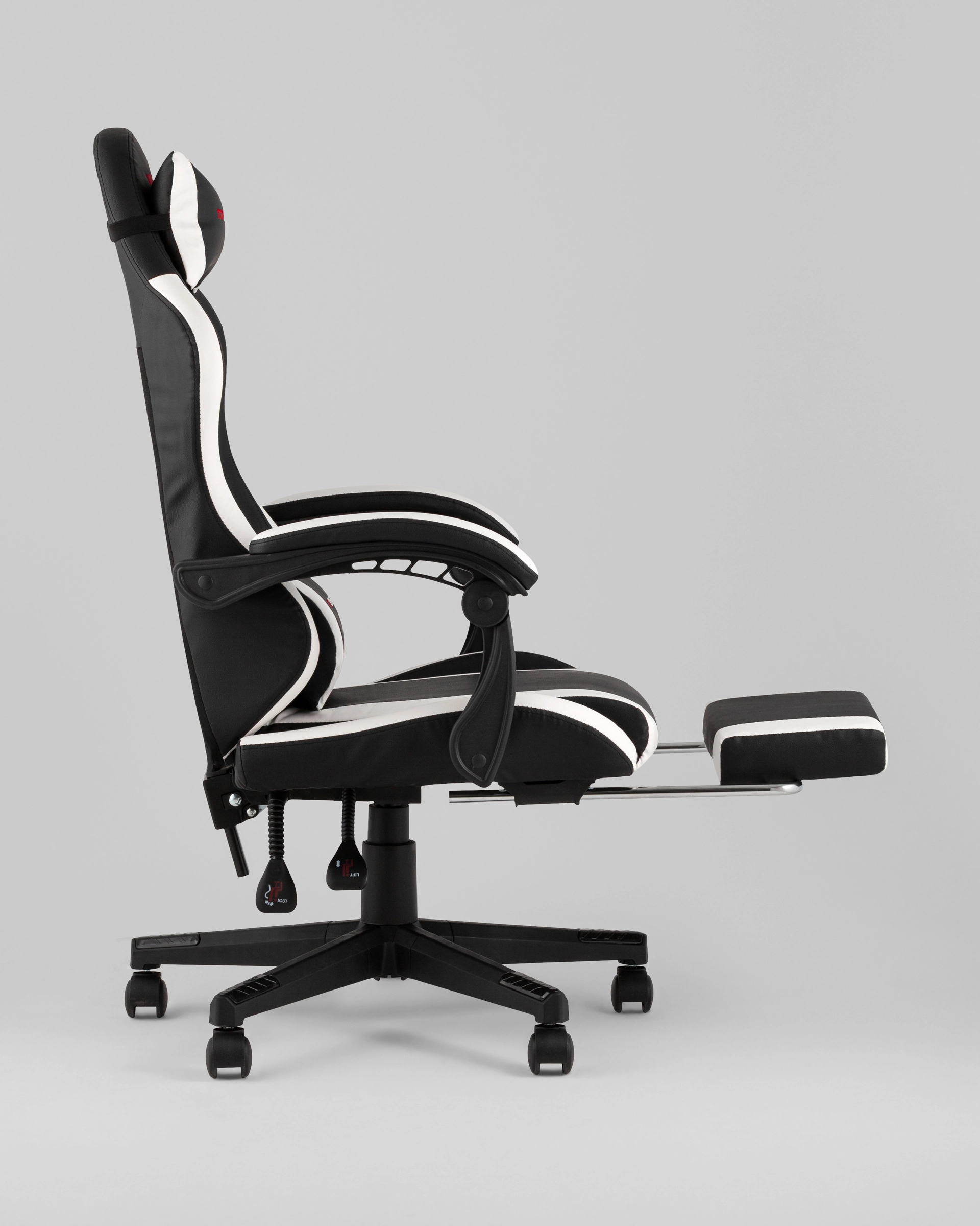 Кресло спортивное TopChairs Prophet с оттоманкой черно-белый