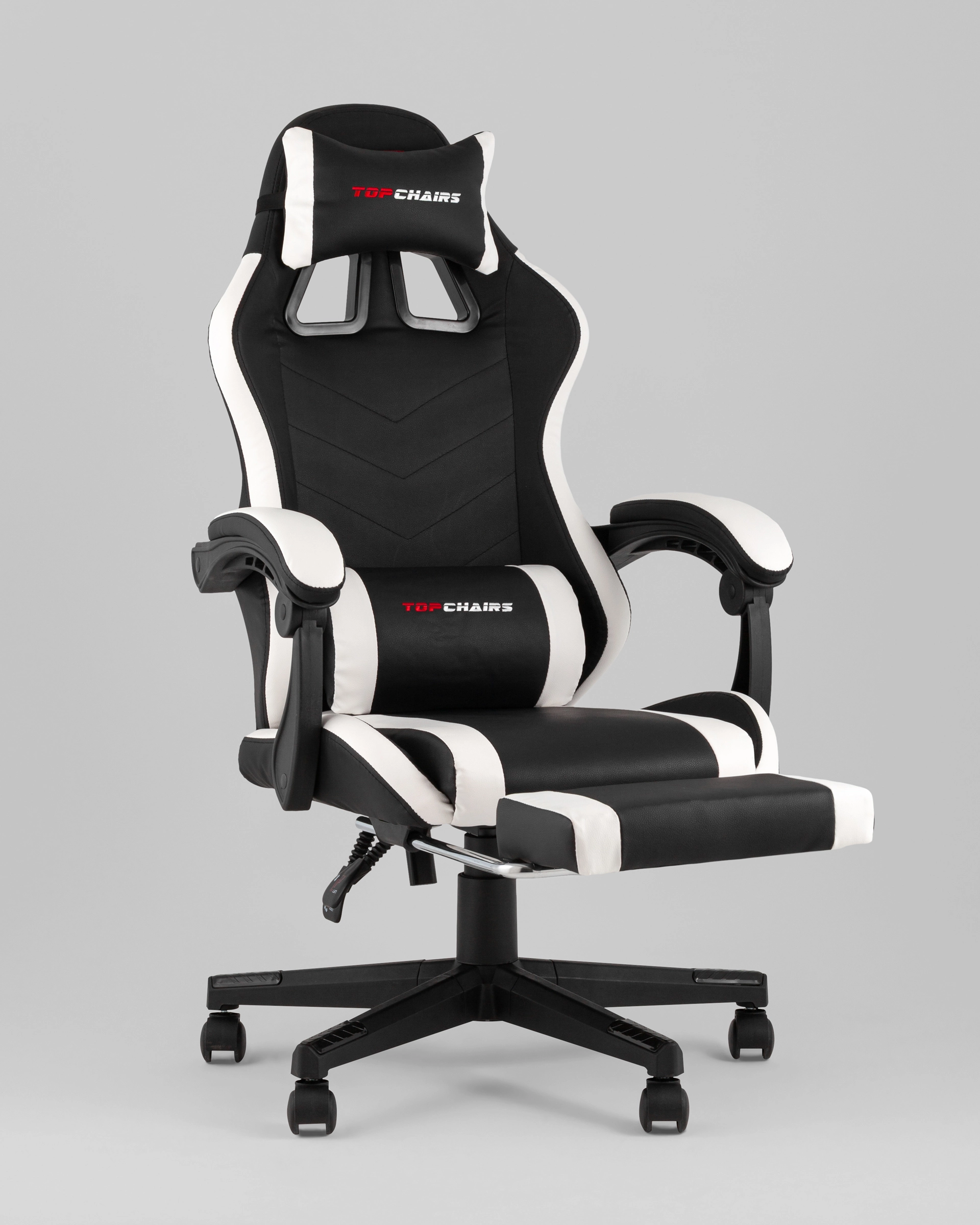Кресло спортивное TopChairs Prophet с оттоманкой черно-белый