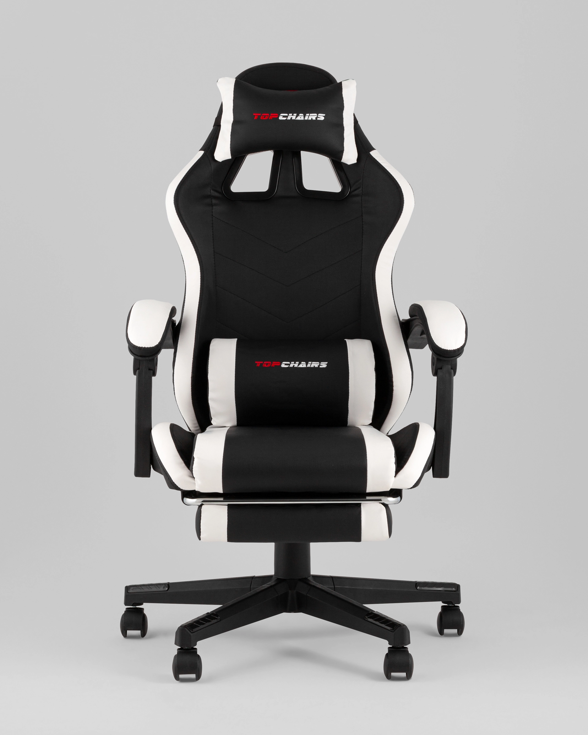 Кресло спортивное TopChairs Prophet с оттоманкой черно-белый