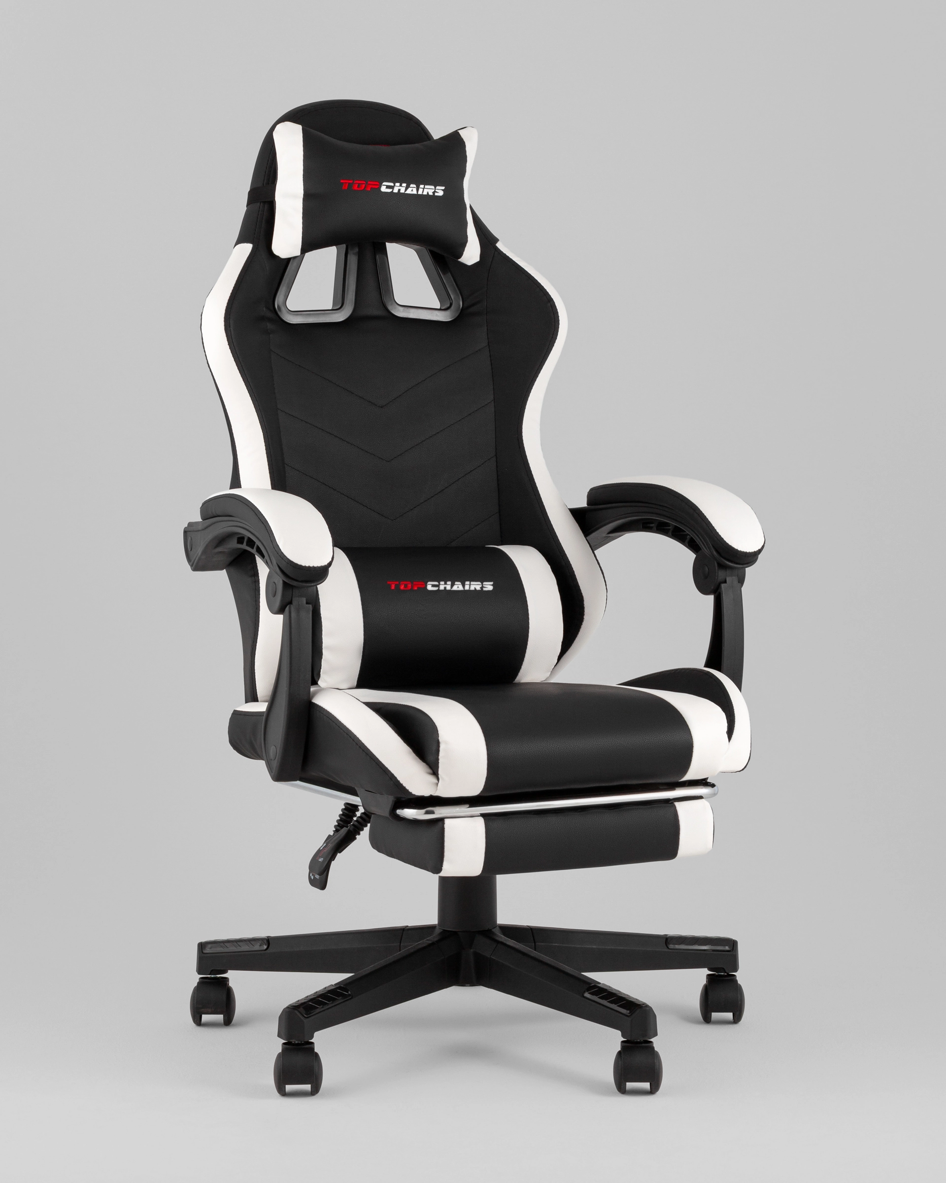 Кресло спортивное TopChairs Prophet с оттоманкой черно-белый