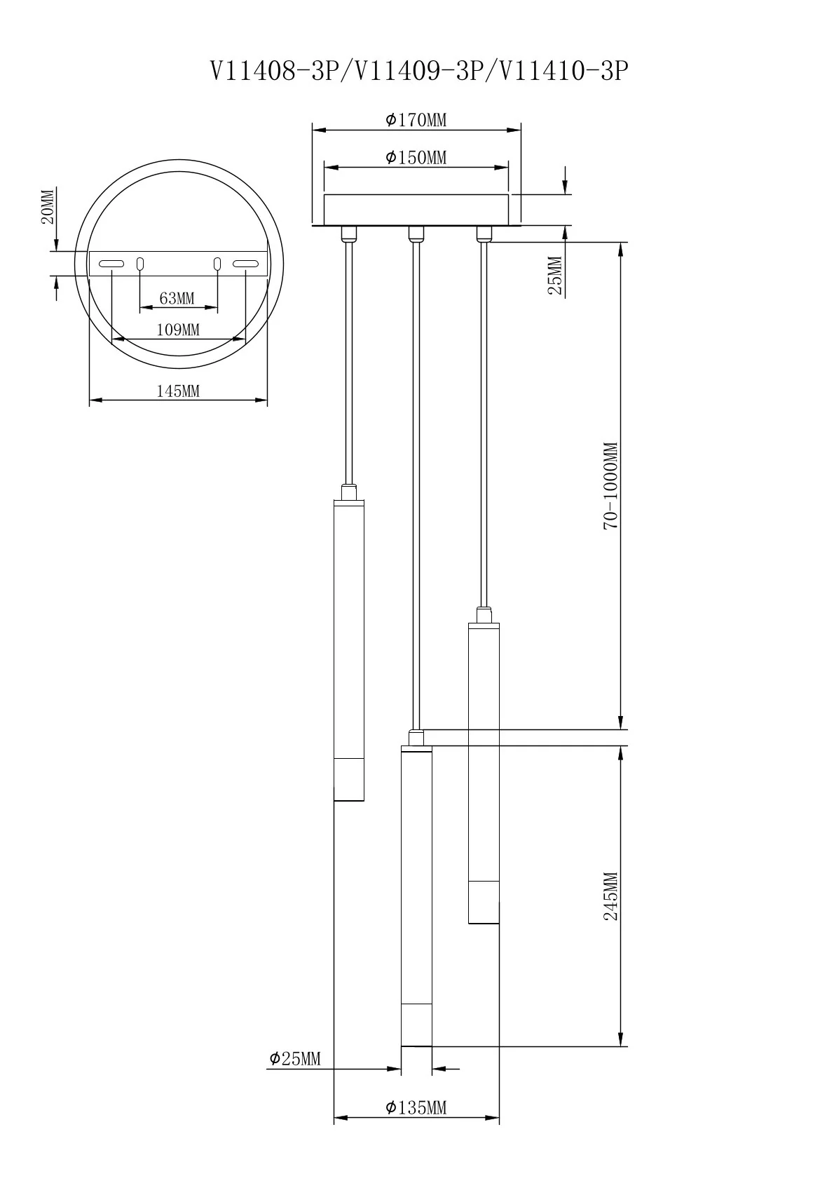 Светильник подвесной Moderli V11409-3P Stick