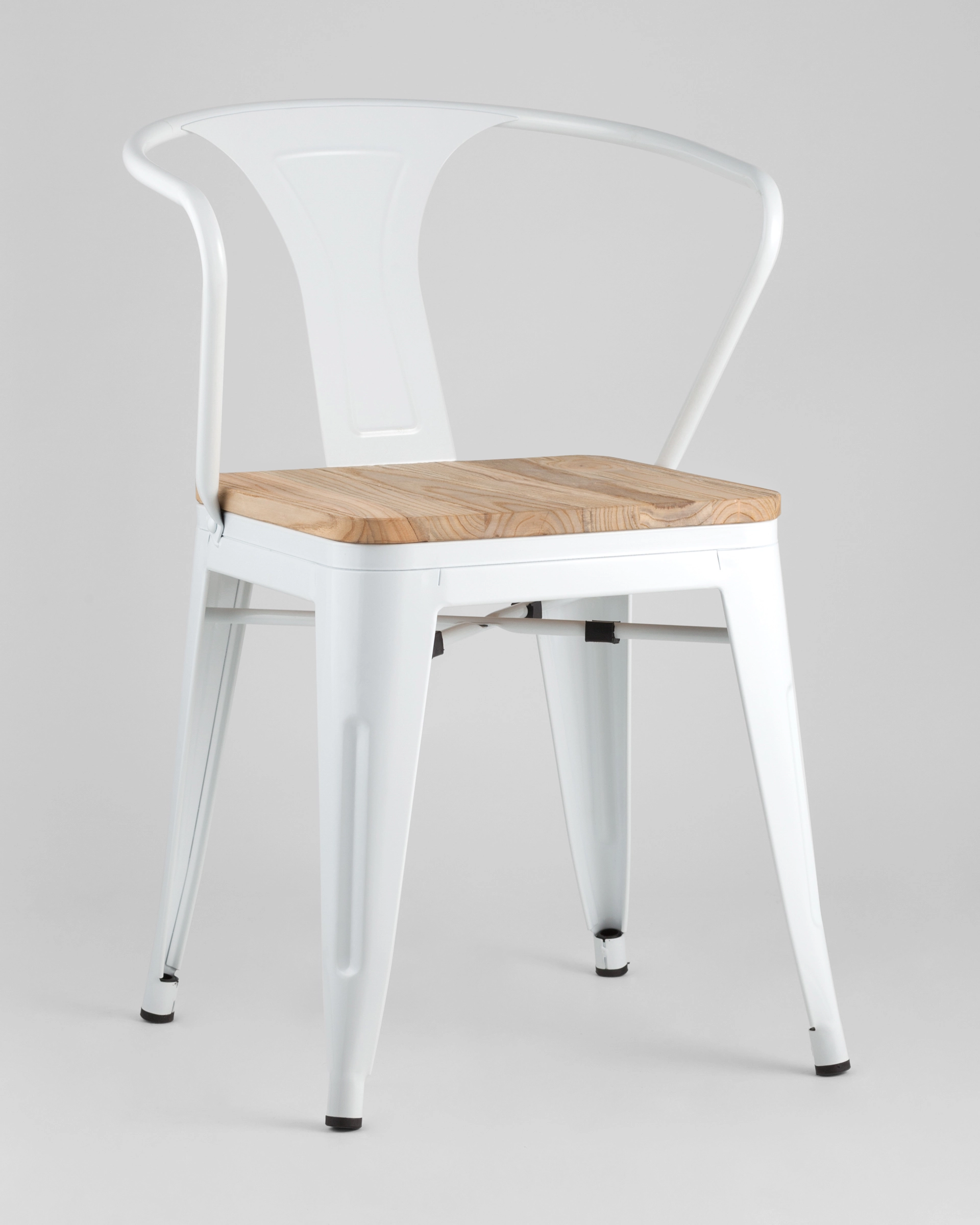 Стул TOLIX ARM WOOD белый глянцевый + светлое дерево 4 шт.