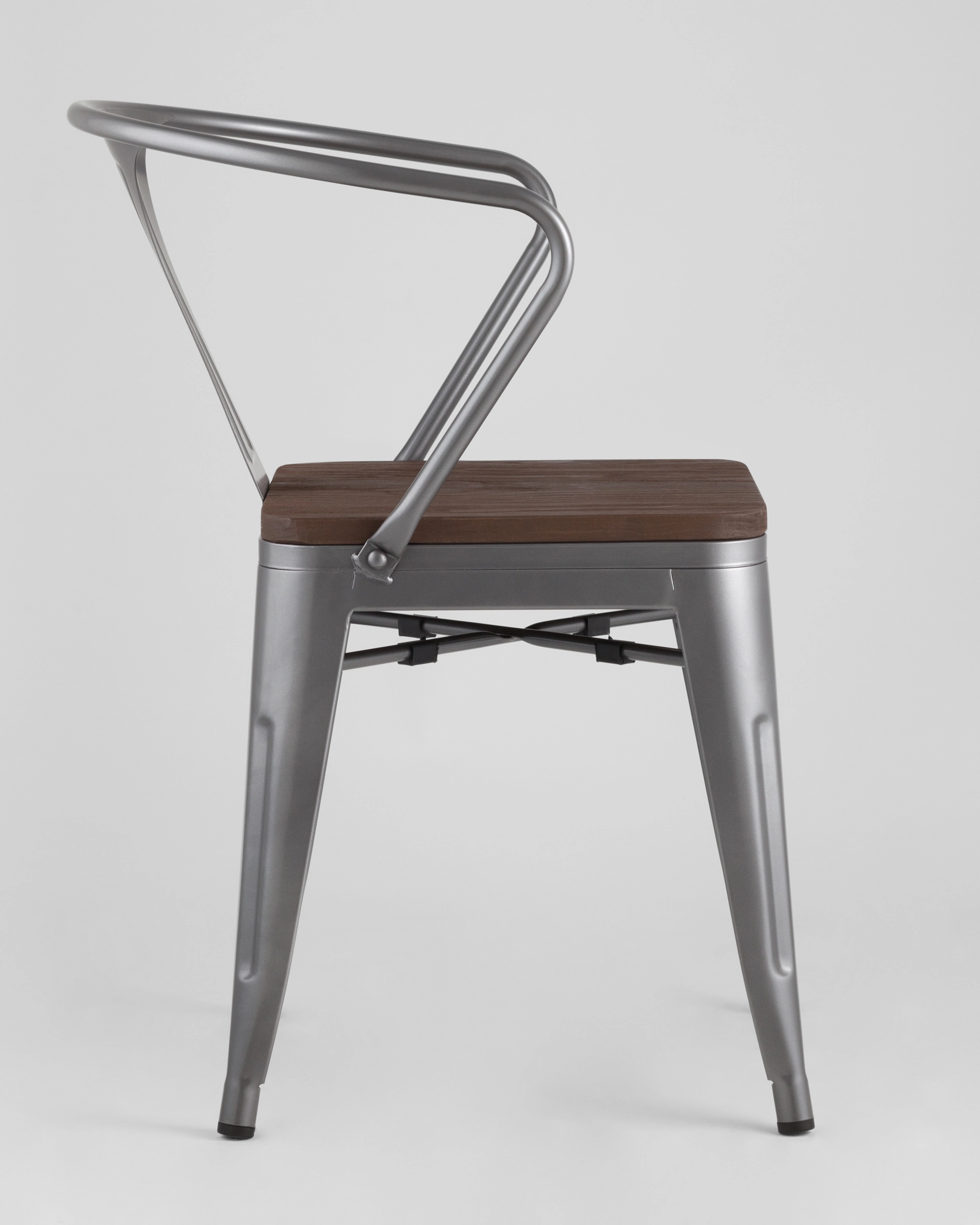 Стул TOLIX ARM WOOD серебристый матовый + темное дерево 4 шт.
