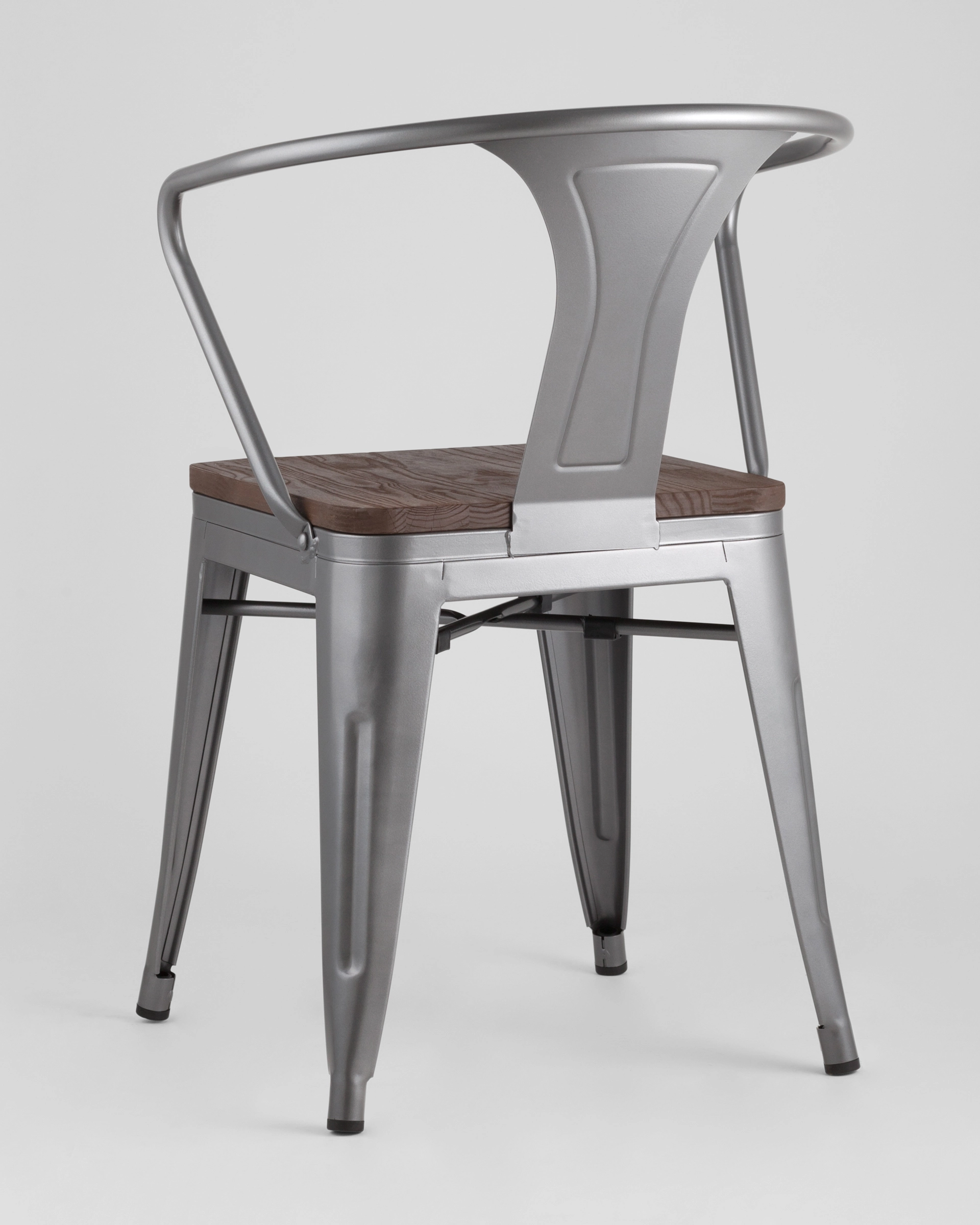 Стул TOLIX ARM WOOD серебристый матовый + темное дерево 4 шт.