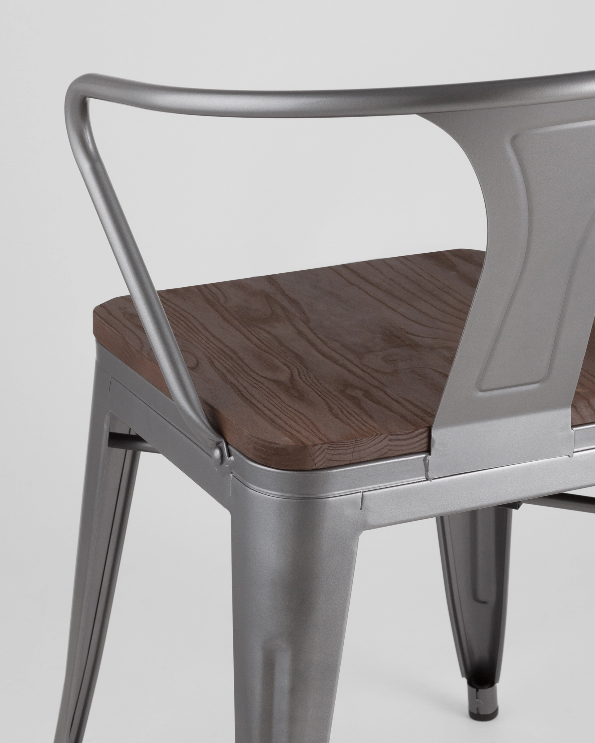 Стул TOLIX ARM WOOD серебристый матовый + темное дерево 4 шт.
