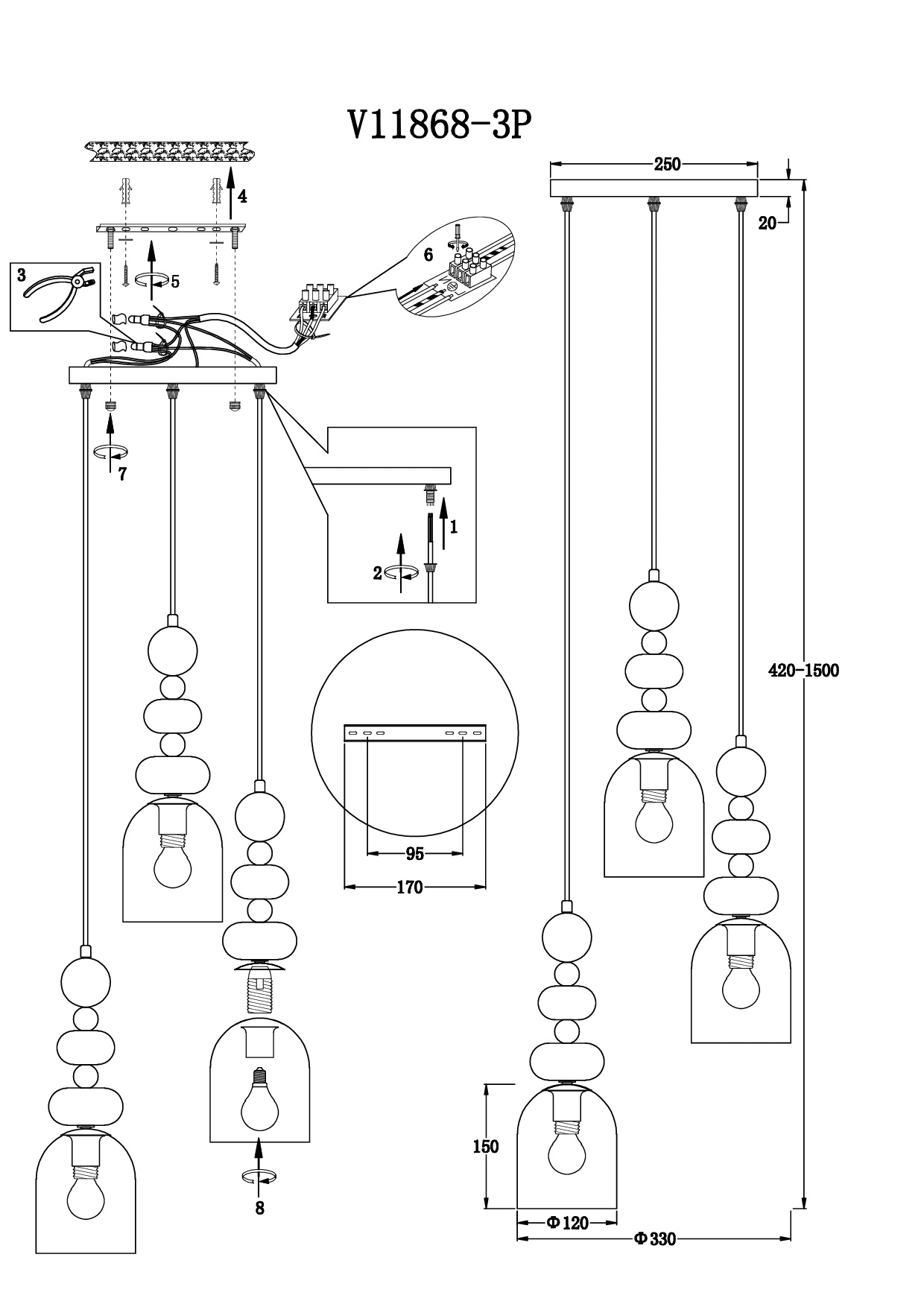 Светильник подвесной Moderli V11868-3P Tilston