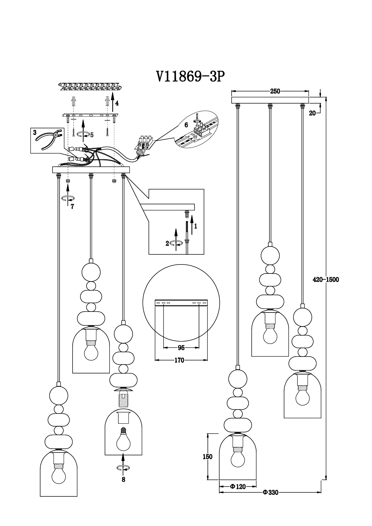 Светильник подвесной Moderli V11869-3P Tilston