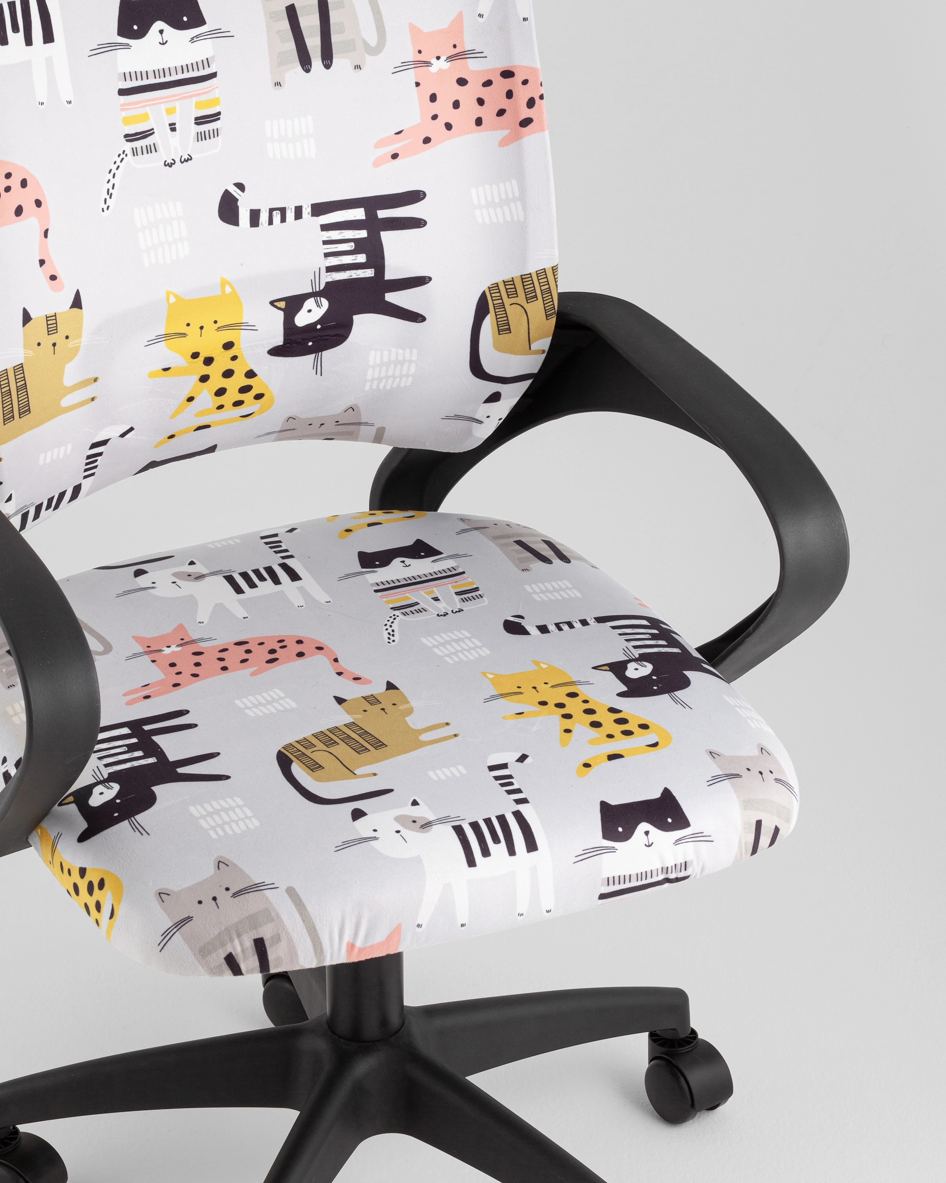 Кресло компьютерное детское TopChairs Simple SN Junior принт Blue Cats пластик черный