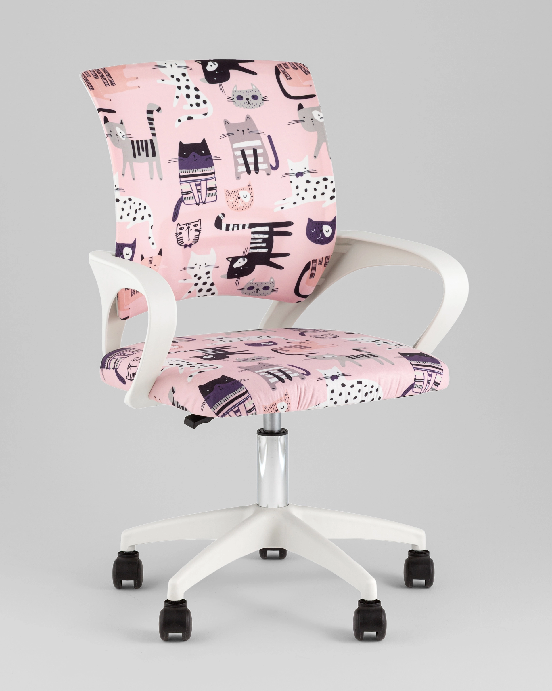 Кресло компьютерное детское TopChairs Simple SN Junior принт Pink Cats пластик белый