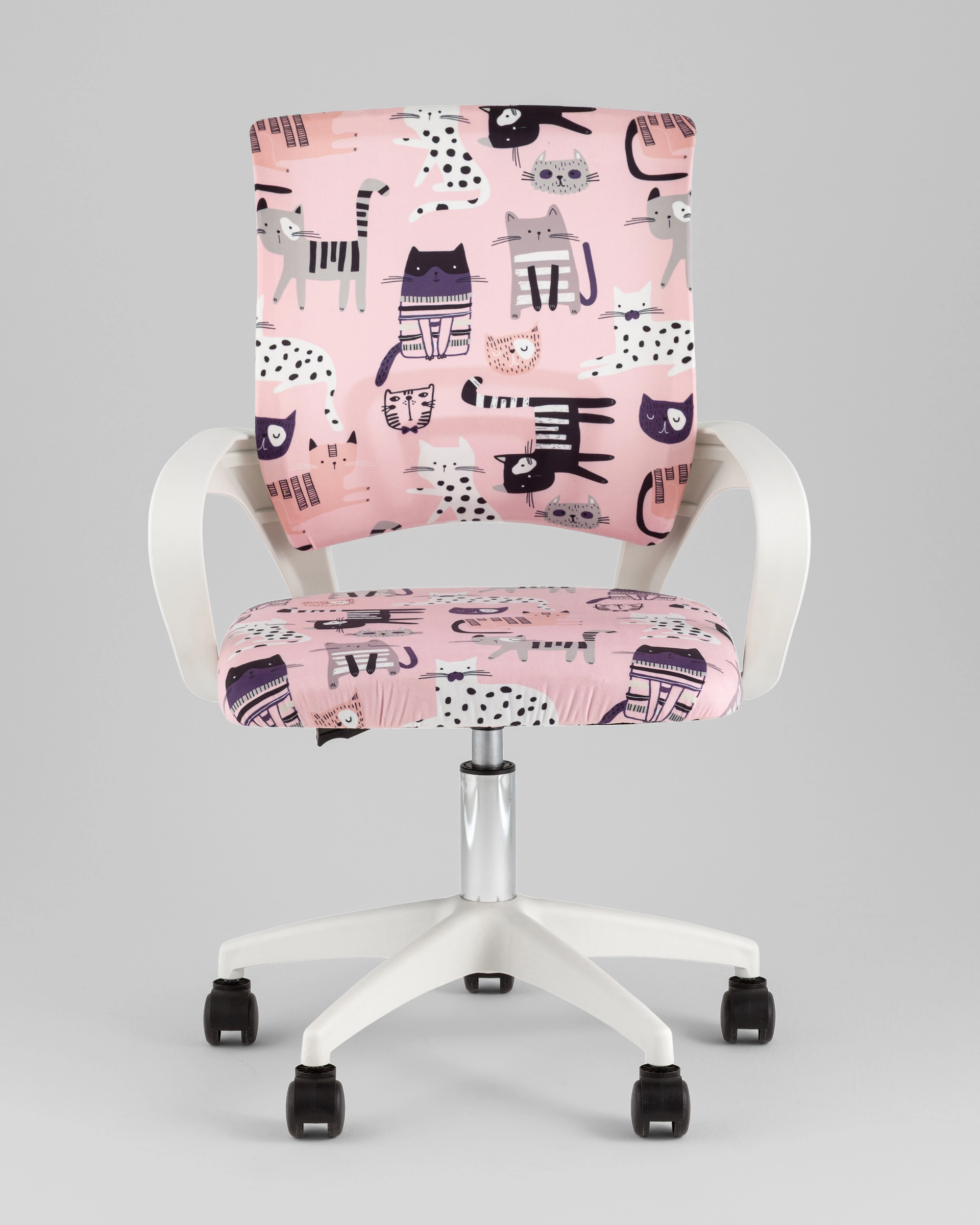 Кресло компьютерное детское TopChairs Simple SN Junior принт Pink Cats пластик белый