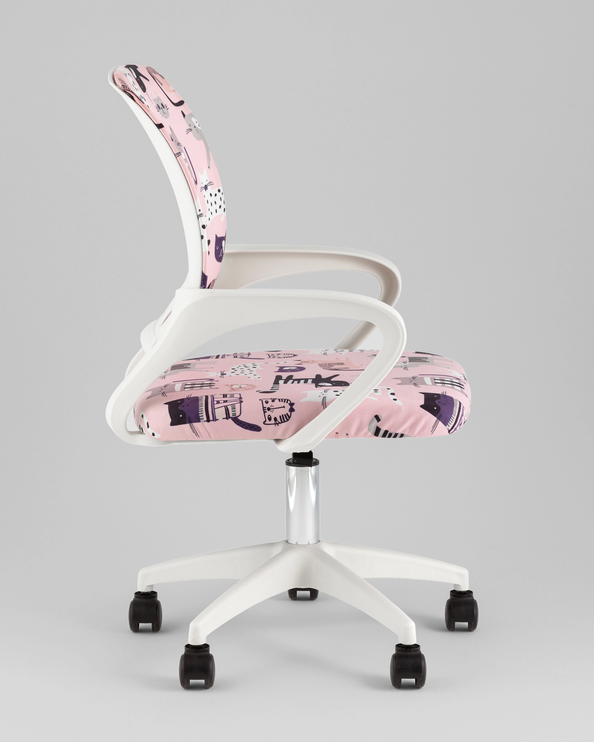 Кресло компьютерное детское TopChairs Simple SN Junior принт Pink Cats пластик белый