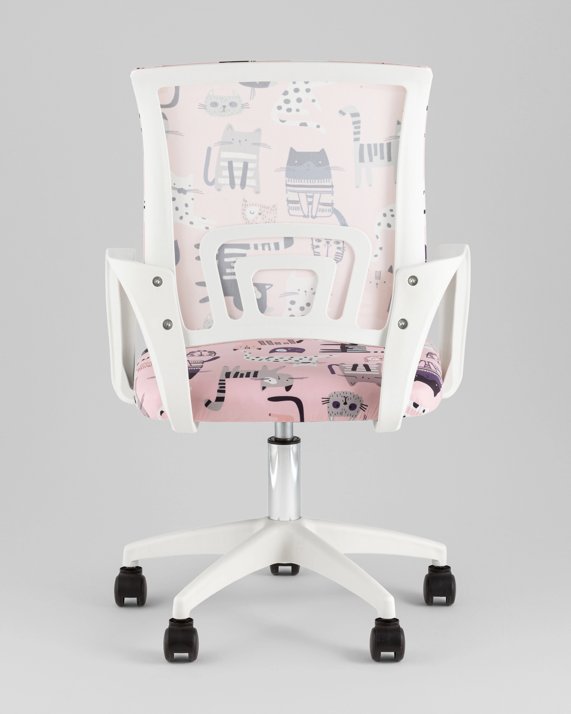 Кресло компьютерное детское TopChairs Simple SN Junior принт Pink Cats пластик белый
