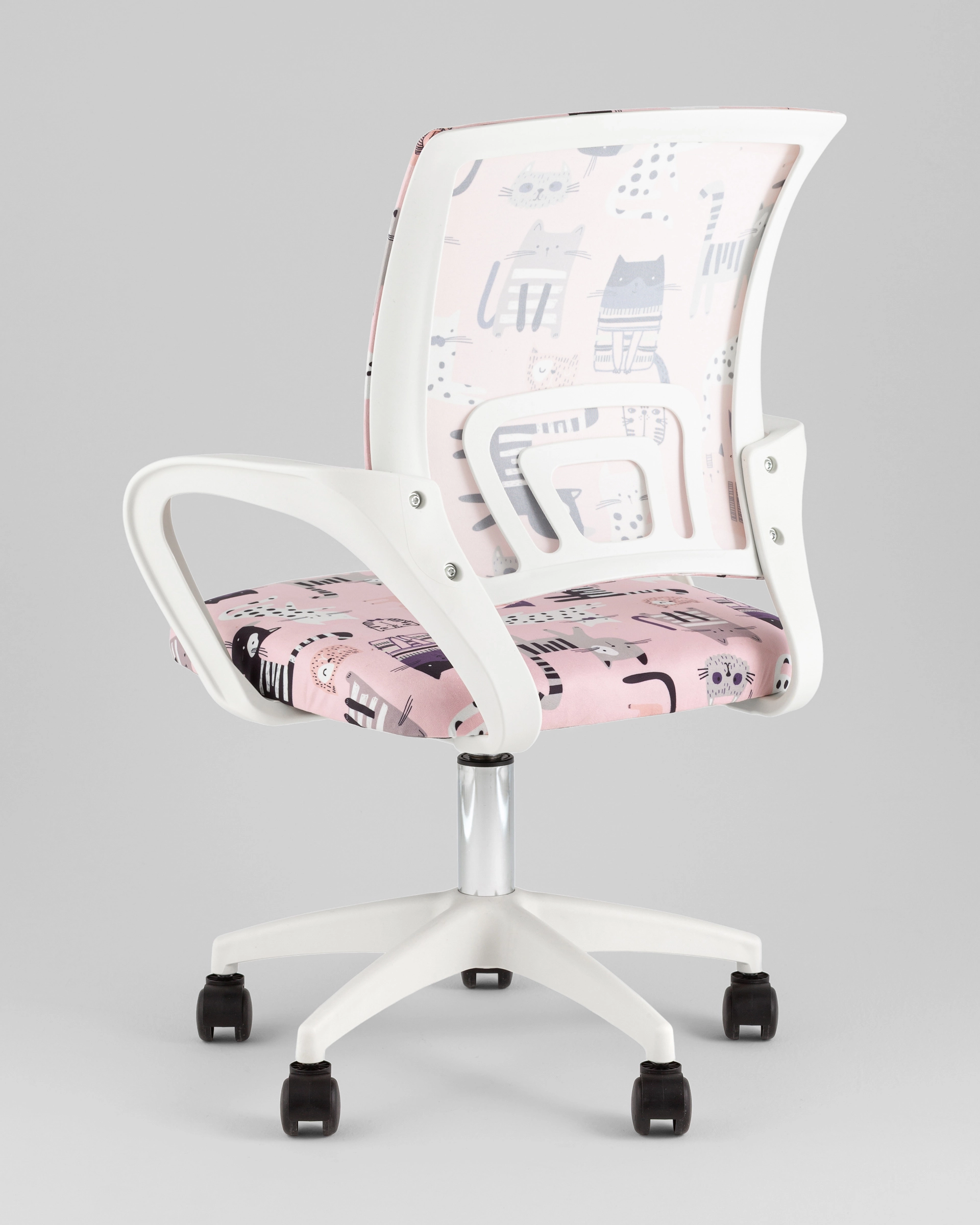 Кресло компьютерное детское TopChairs Simple SN Junior принт Pink Cats пластик белый