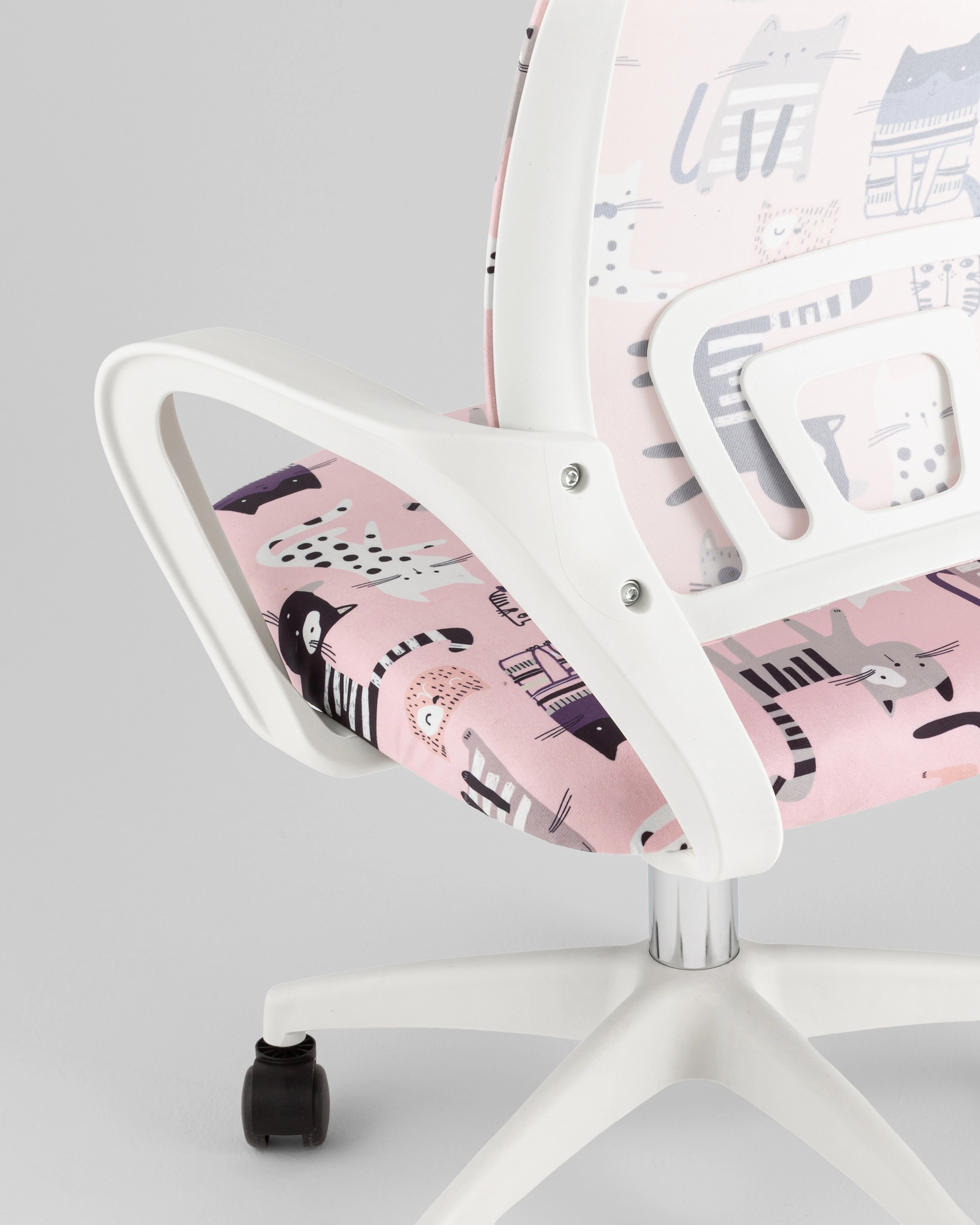 Кресло компьютерное детское TopChairs Simple SN Junior принт Pink Cats пластик белый
