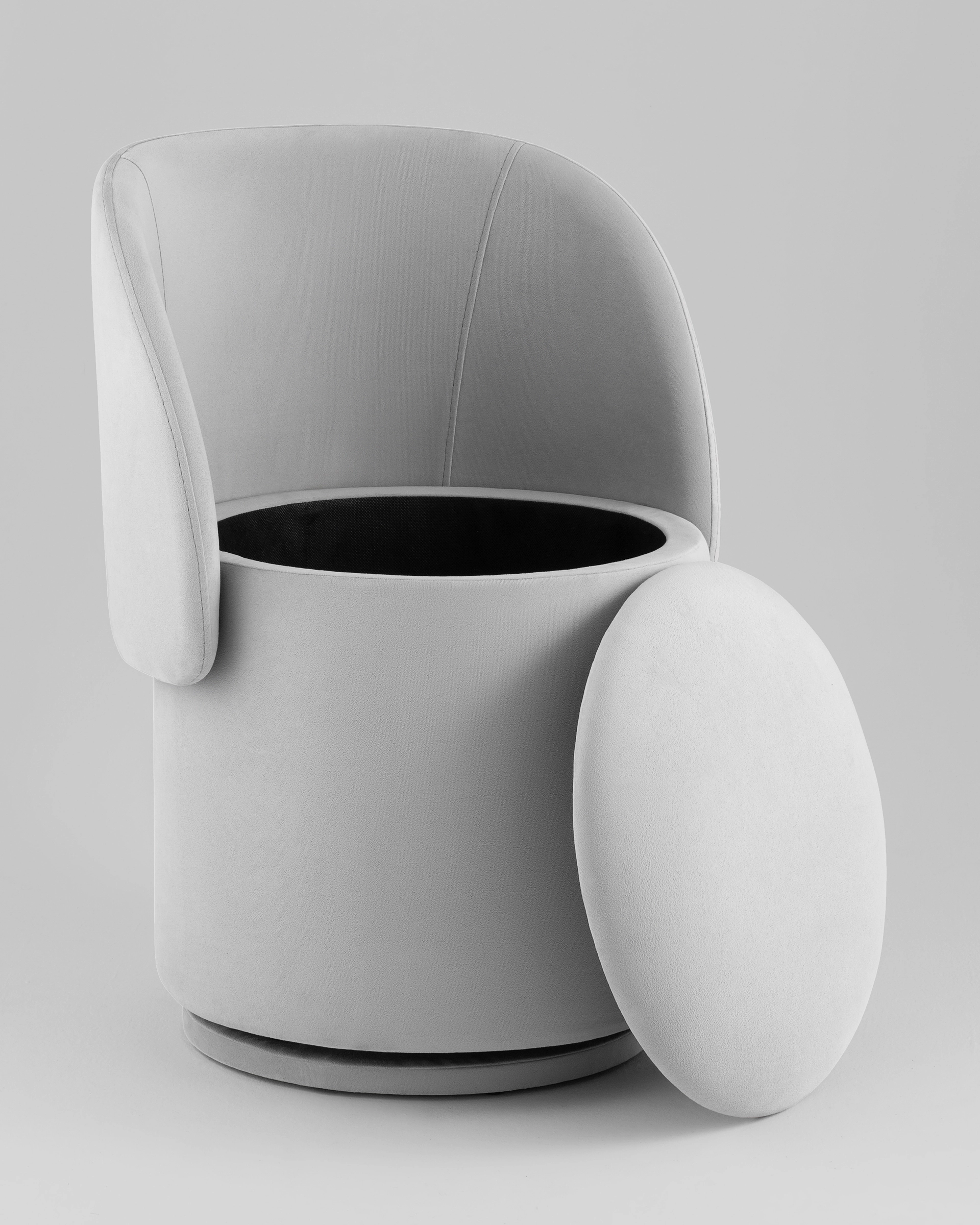 Пуф-трансформер Таунсвилл вращающийся с ящиком велюр светло-серый