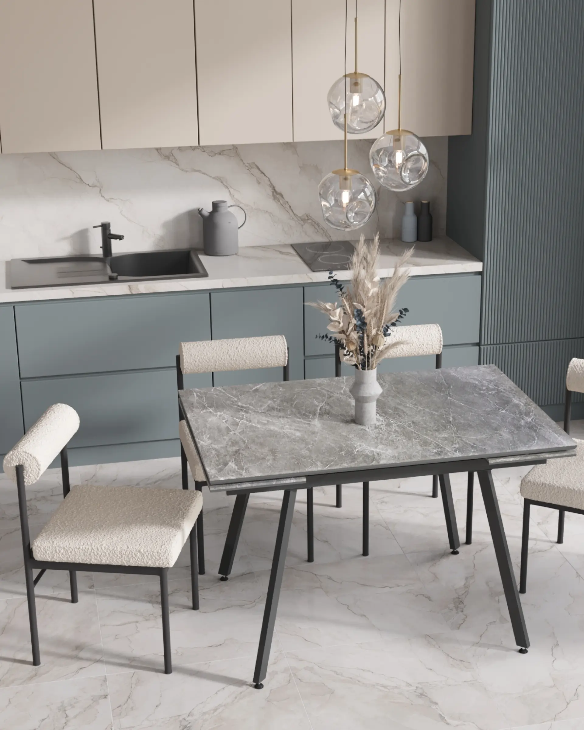 Стол Тайл 140-200/85/75 столешница керамика Larka Grey