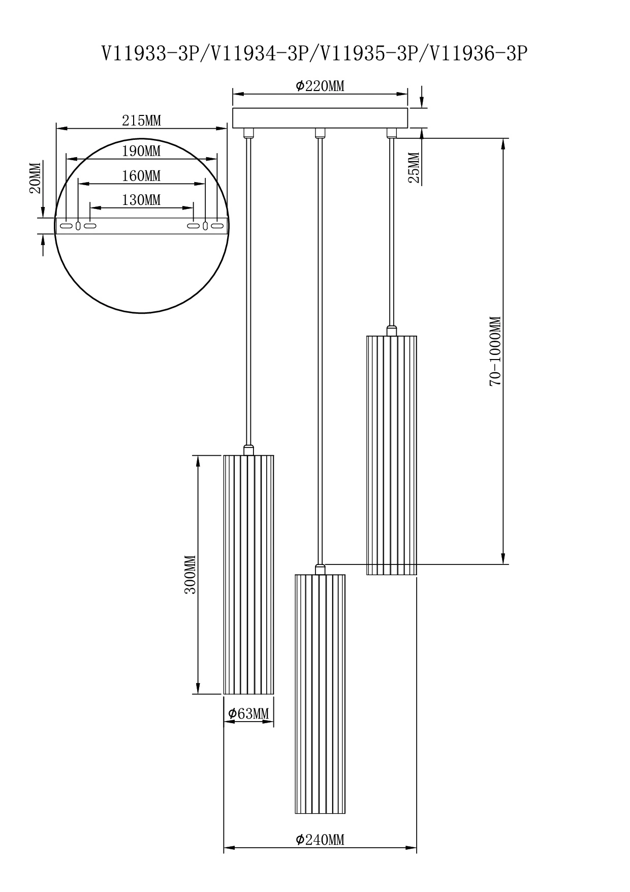 Светильник подвесной Moderli V11935-3P Cora