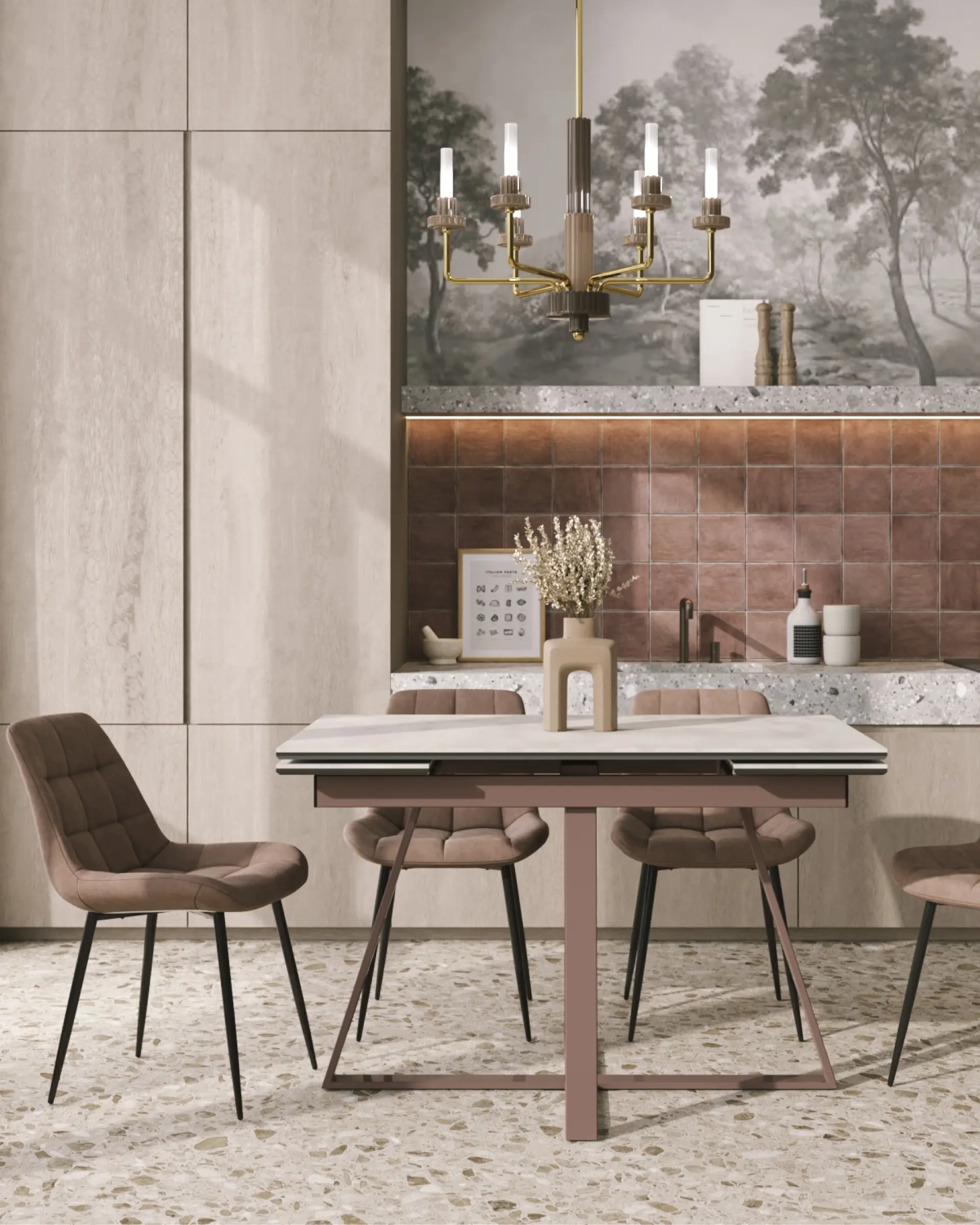 Стол Керас 120-180/80/75, столешница керамика Carmen light grey