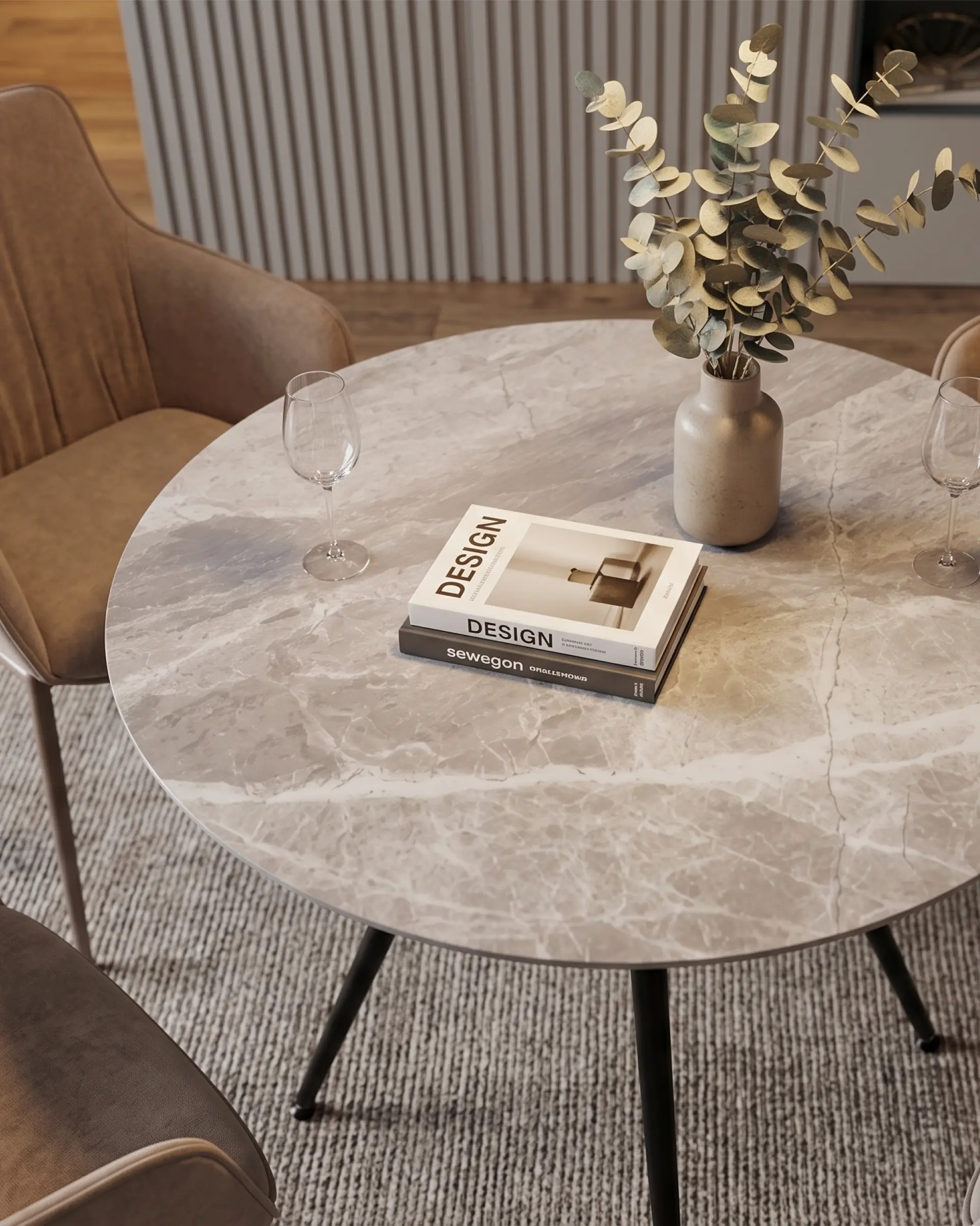 Стол Ники круглый столешница керамика Italian light grey 900