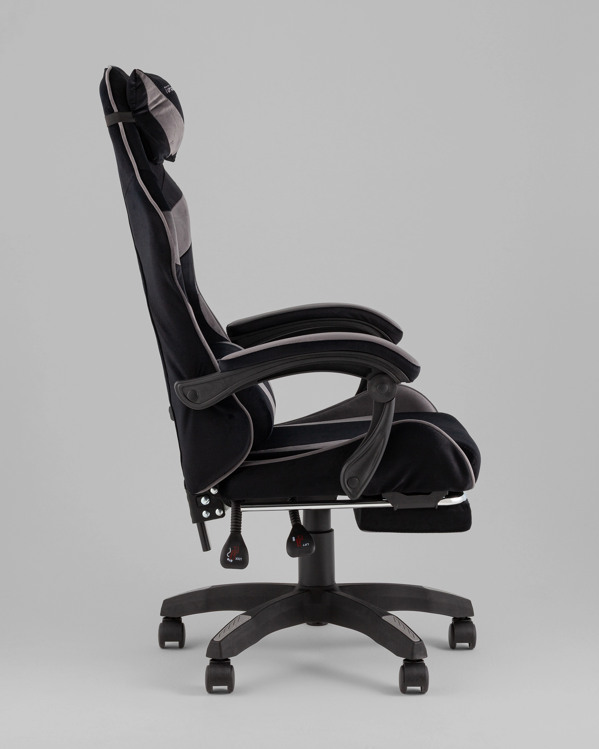 Кресло спортивное TopChairs MG-7019 велюр черно-серый
