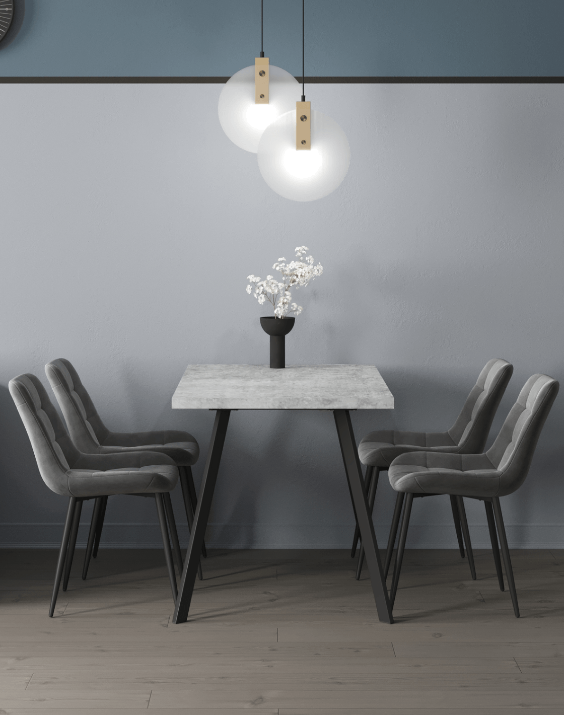 Стол PLAIN, Стулья Флекс, Светильник подвесной Bari