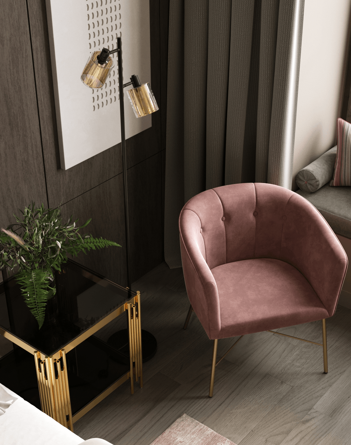 Кресло Шале, Торшер Suspent, Журнальный столик Гэтсби