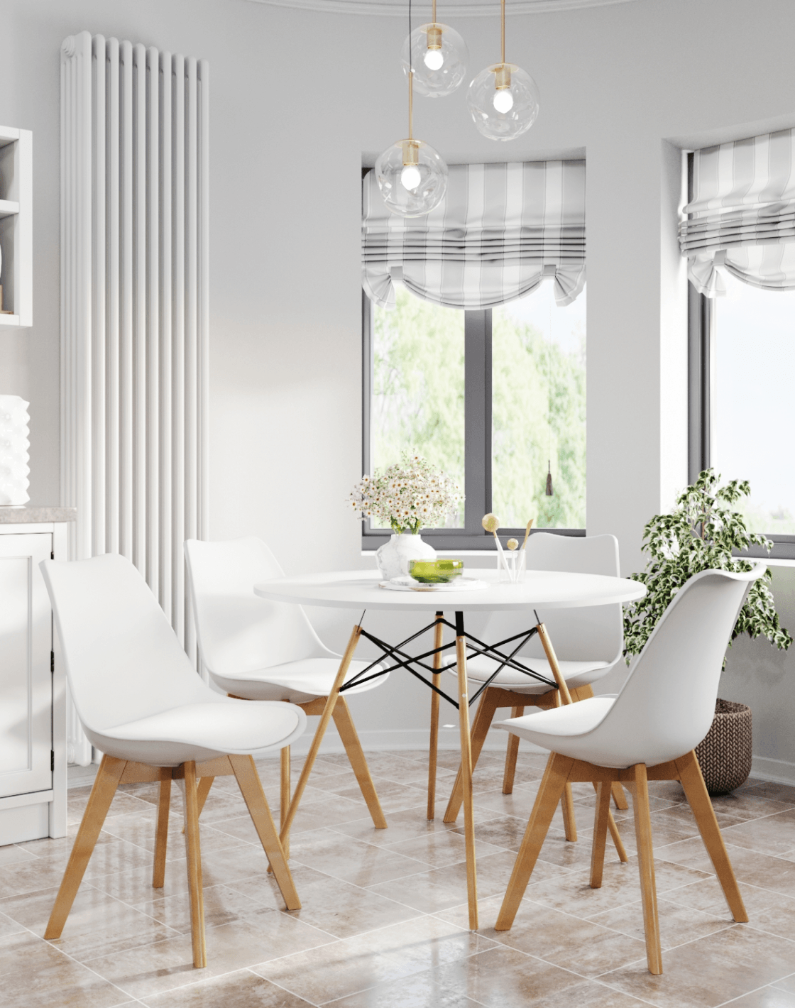 Стол DSW D100, Стул Frankfurt, Светильник подвесной Samitra