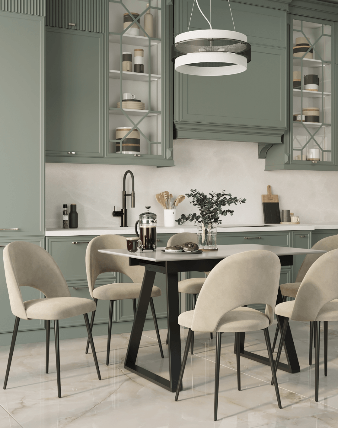 Стул Меган, Стол Детройт, Люстра подвесная Gela