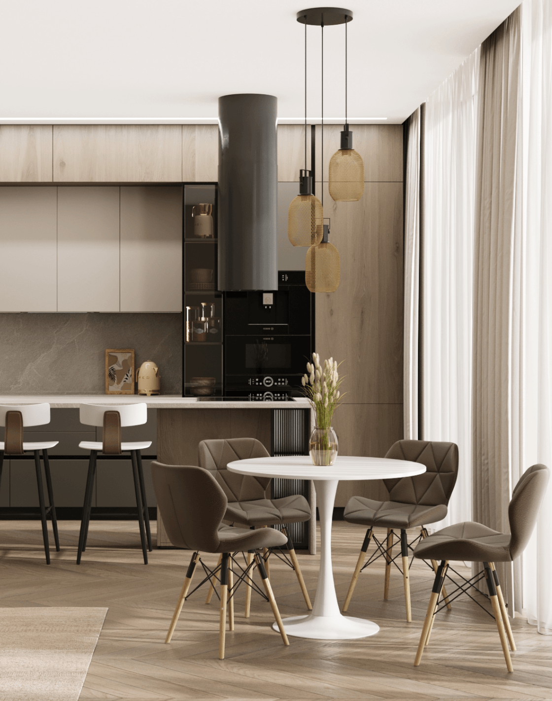 Стул Бон, Стол Tulip, Стул полубарный ANT, Светильник подвесной Adalina